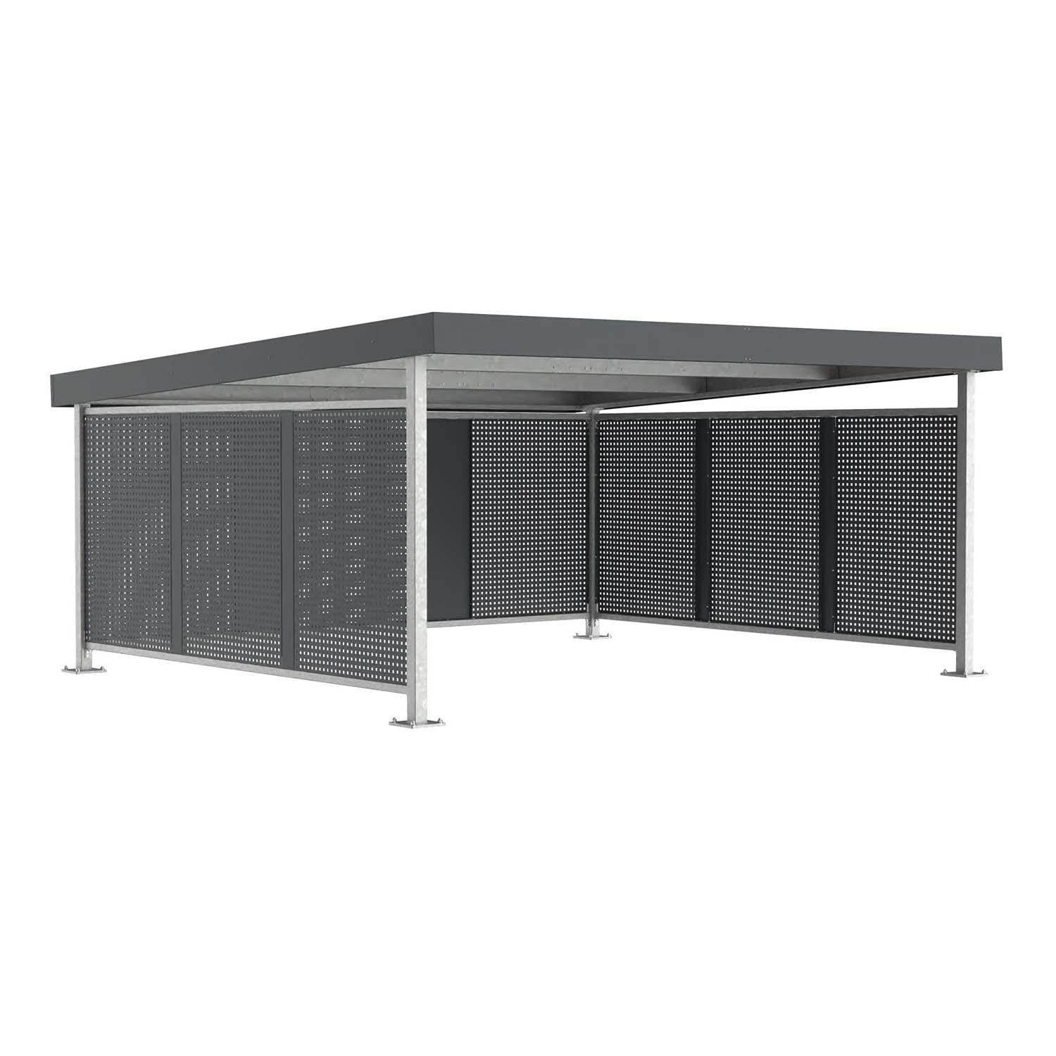 D 580 Carport aus Stahl, Grundeinheit für 2 PKW, mit Sichtschutzwänden aus Lochblech D 580 Carport aus Stahl Produktbild D 580 Carport aus Stahl, Grundeinheit für 2 PKW, mit Sichtschutzwänden aus Lochblech