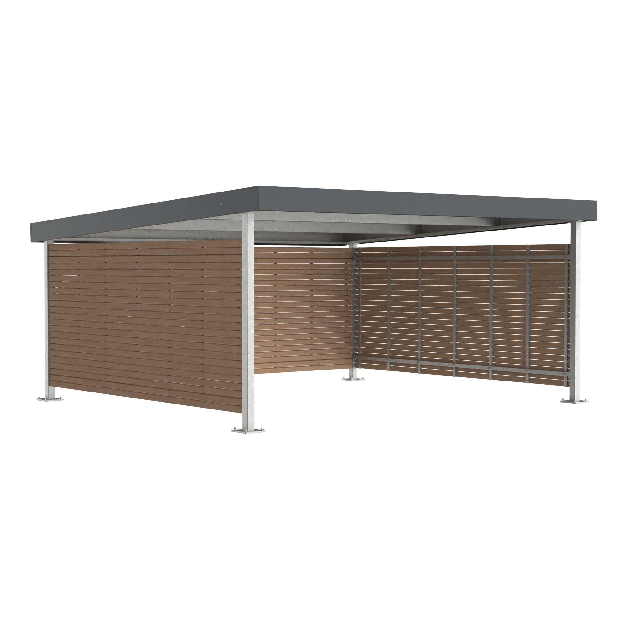 D 580 Carport aus Stahl, Grundeinheit für 2 PKW, mit Sichtschutzwänden aus Rhombus D 580 Carport aus Stahl Produktbild D 580 Carport aus Stahl, Grundeinheit für 2 PKW, mit Sichtschutzwänden aus Rhombus