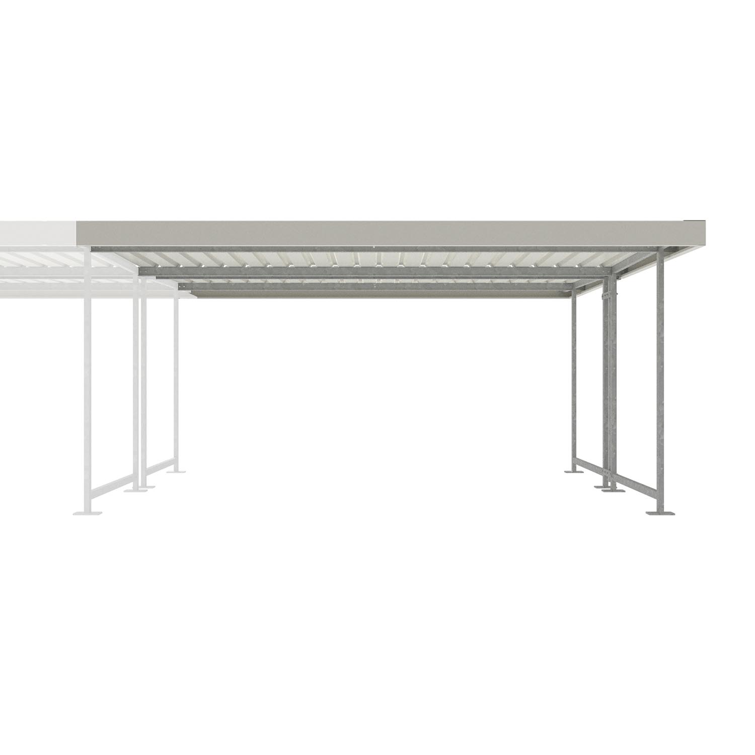 Fahrradüberdachung D 581, Konstruktion verzinkt, Blenden und Trapezbleche farbbeschichtet, doppelseitig, Breite: 4750 mm, Anbaueinheit D 581 Fahrradüberdachung, doppelseitig Produktbild Fahrradüberdachung D 581, Konstruktion verzinkt, Blenden und Trapezbleche farbbeschichtet, doppelseitig, Breite: 4750 mm, Anbaueinheit