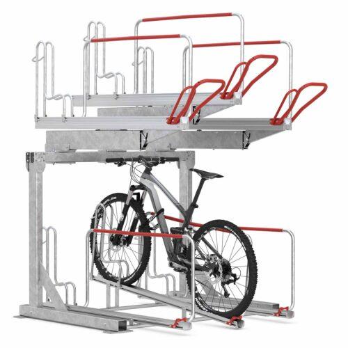 Doppelstockparker für Fahrräder bis 55 mm Reifenbreite, einseitig Doppelstockparker Produktbild Doppelstockparker für Fahrräder bis 55 mm Reifenbreite, einseitig