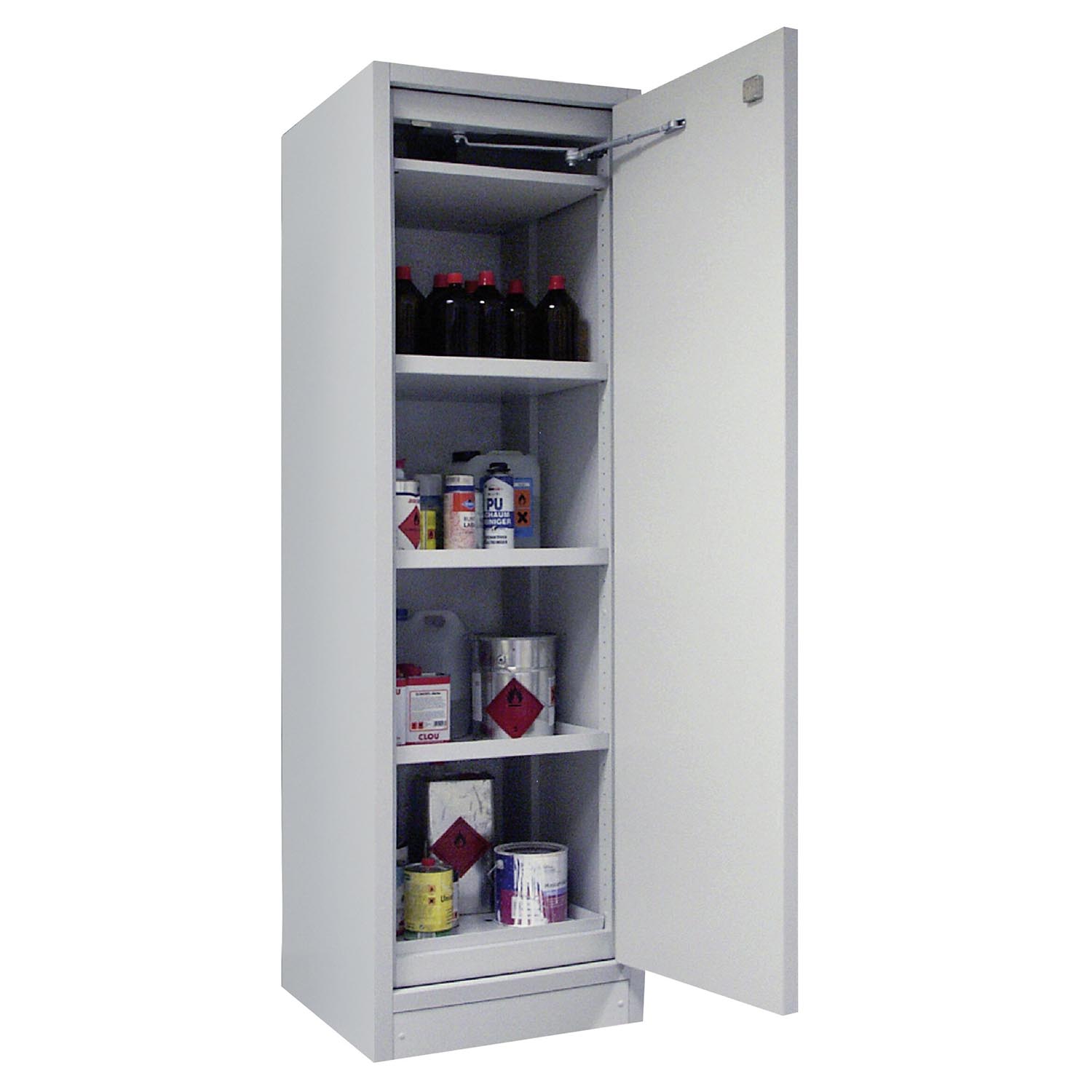 F30 Sicherheitsschrank, Breite 60 cm, Höhe 196 cm, 3 Wannenböden, 1 Bodenwanne 19 l F30 Sicherheitsschrank Produktbild Typ 30 / F30 Sicherheitsschrank, Breite 60 cm, Höhe 196 cm, 3x Wannenböden aus Edelstahl, 1x Bodenwanne à 19 l aus Edelstahl