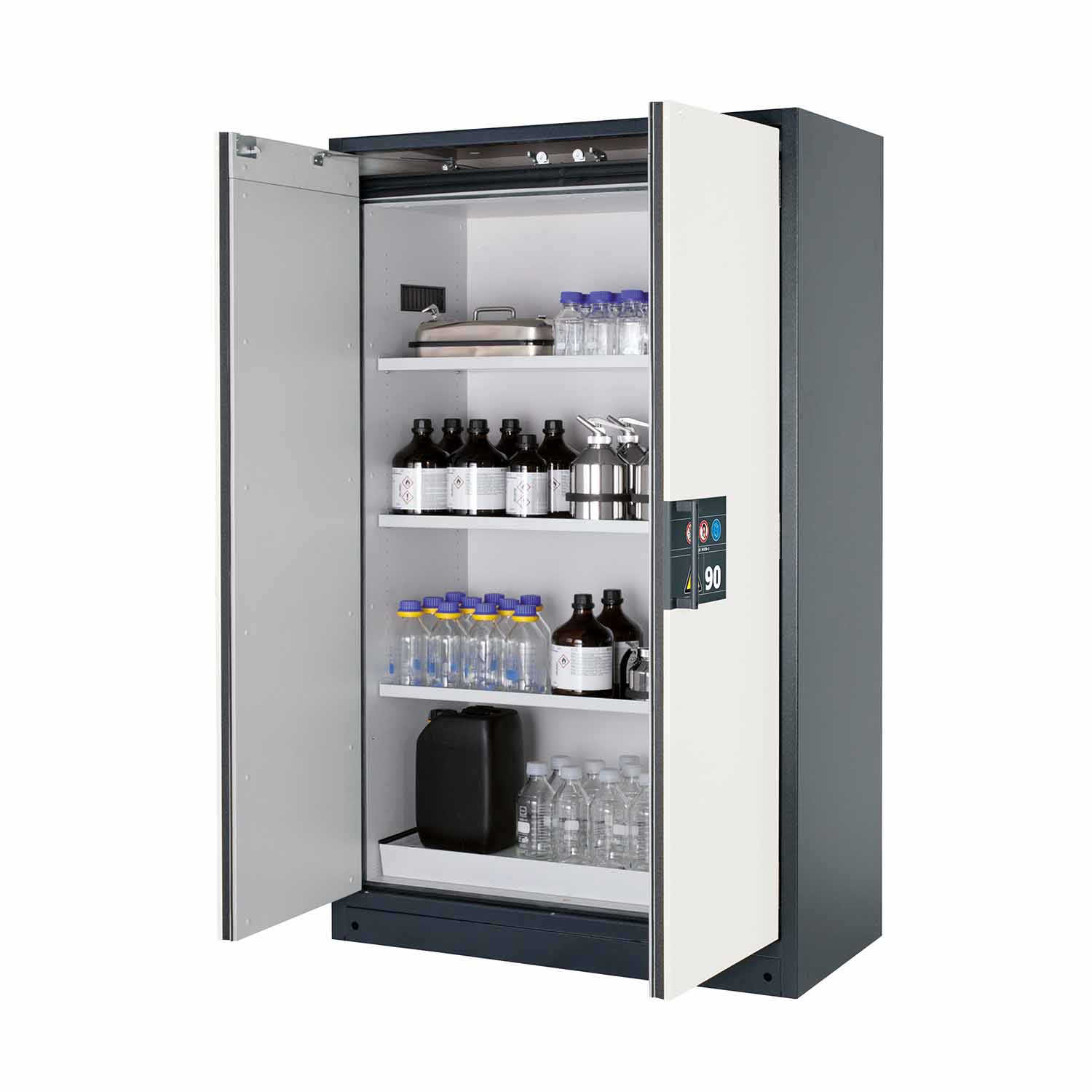 F90 Sicherheitsschrank, Breite 120 cm, 3 Fachböden, 1 Bodenwanne, 1 Lochblecheinsatz F90 Sicherheitsschrank für Kleingebinde Produktbild F90 Sicherheitsschrank, Breite 120 cm, 3 Fachböden, 1 Bodenwanne, 1 Lochblecheinsatz