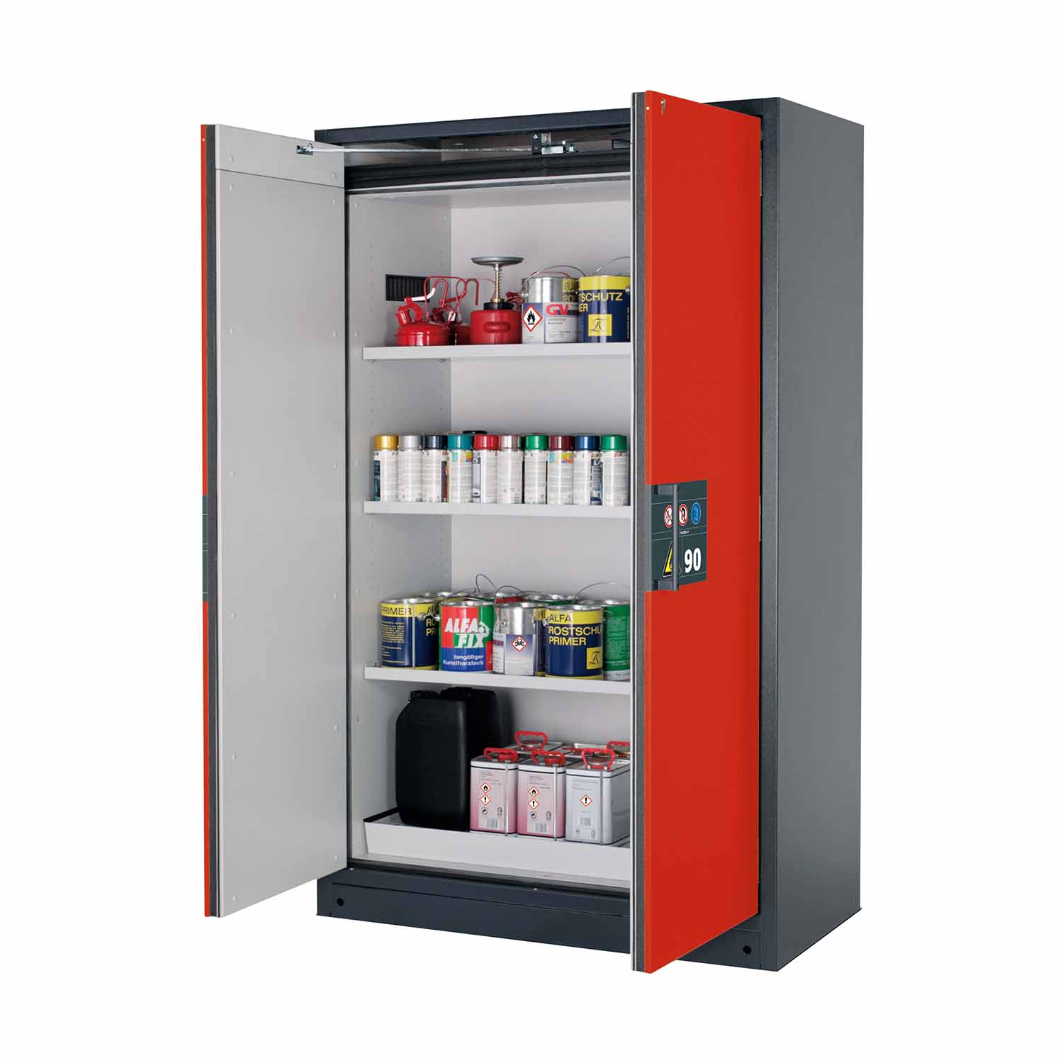 F90 Sicherheitsschrank mit Türschließautomatik und Einhandbedienung, Breite 120 cm F90 Sicherheitsschrank für Kleingebinde Produktbild F90 Sicherheitsschrank mit Türschließautomatik und Einhandbedienung, Breite 120 cm