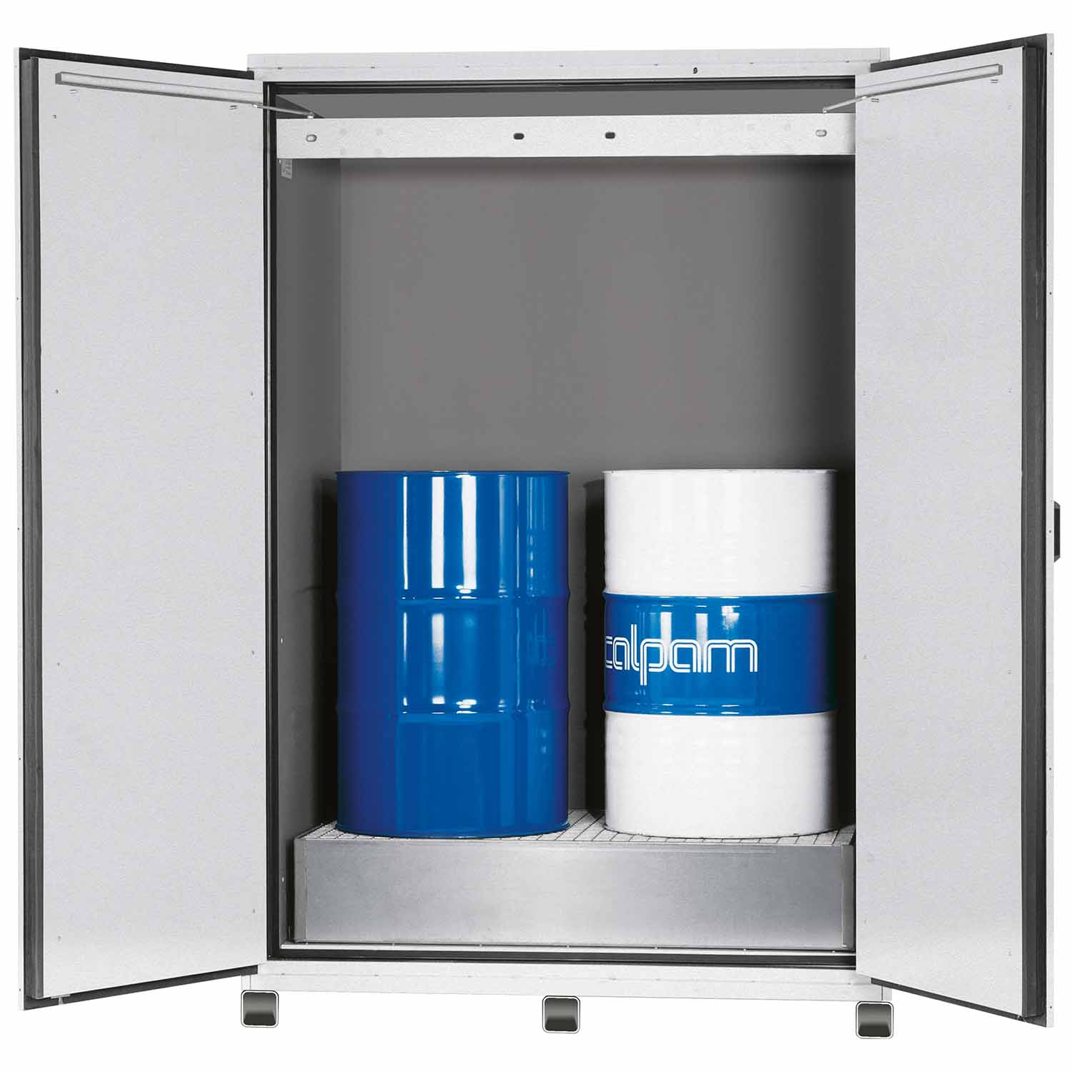 F90 Fassschrank Gefahrstoffschrank mit Auffangwanne, Breite 155 cm F90 Sicherheitsschränke für Fässer Produktbild F90 Fassschrank Gefahrstoffschrank mit Auffangwanne, Breite 155 cm