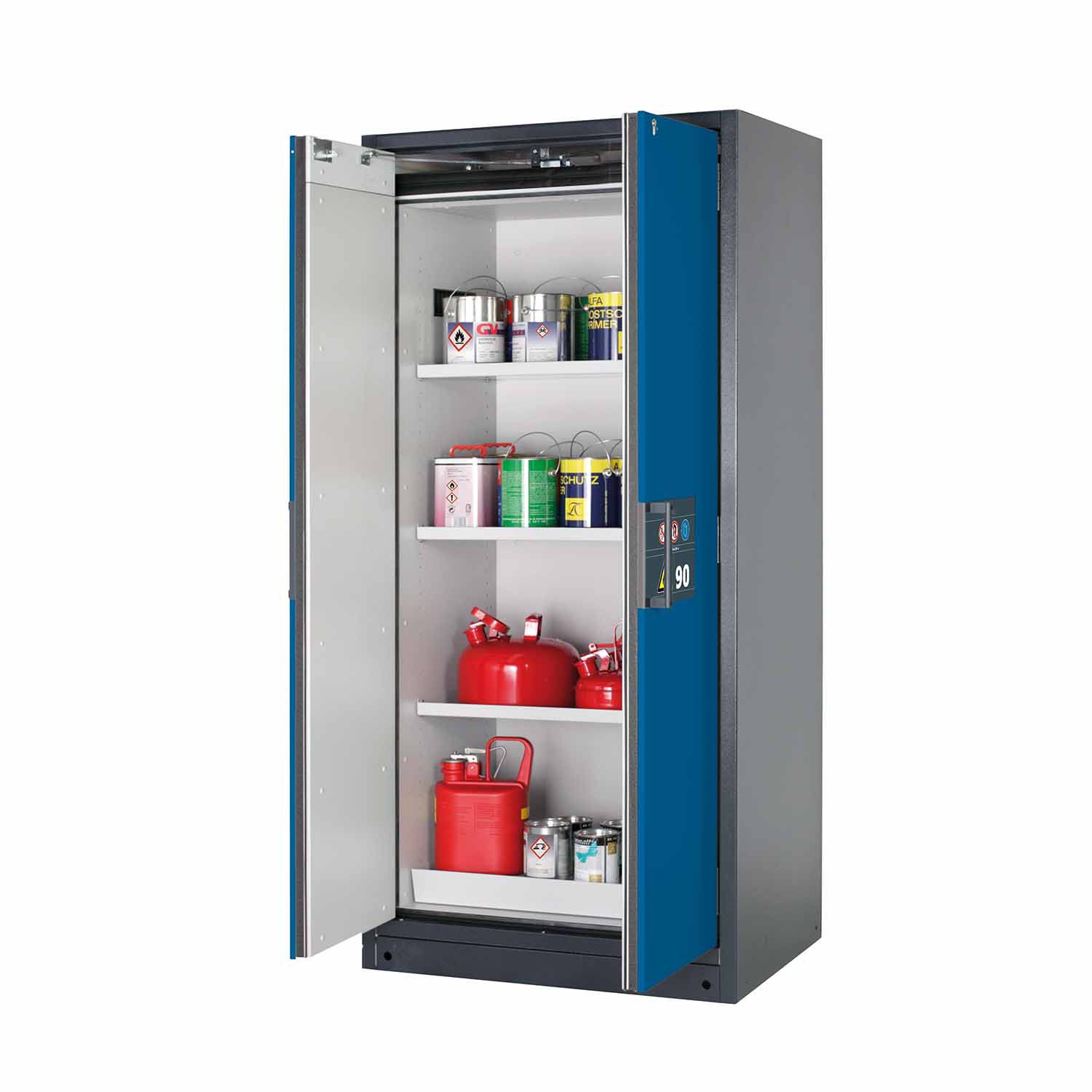 F90 Sicherheitsschrank mit Türschließautomatik und Einhandbedienung, Breite 90 cm F90 Sicherheitsschrank für Kleingebinde Produktbild F90 Sicherheitsschrank mit Türschließautomatik und Einhandbedienung, Breite 90 cm
