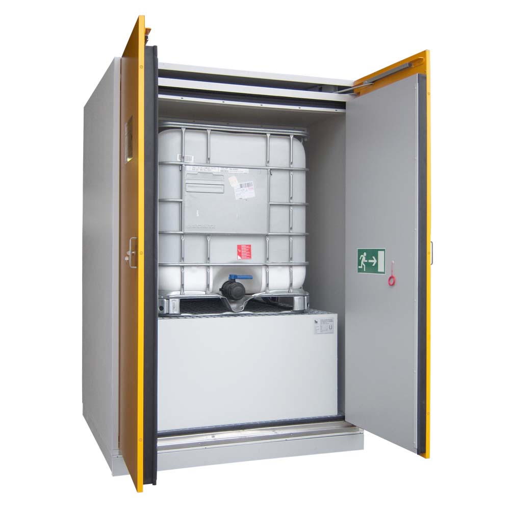 F90 Sicherheitsschrank für 1 x 1000 l IBC mit Bodenwanne und Gitterrost, Breite 155 cm F90 Sicherheitsschränke für Fässer Produktbild F90 Sicherheitsschrank für 1 x 1000 l IBC mit Bodenwanne und Gitterrost, Breite 155 cm
