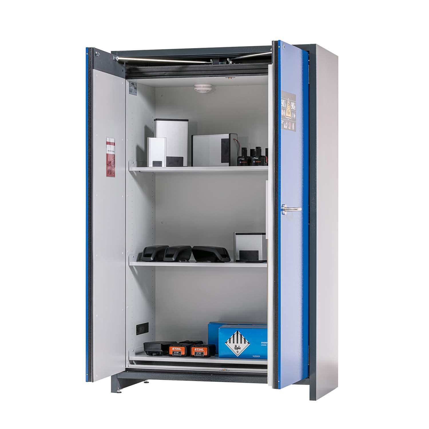 F90 Lithium-Akku-Lagerschrank STOREcore, selbstschließende Flügeltüren, mit Brandwarnsystem F90 Sicherheitsschrank für Lithium-Akkus Produktbild F90 Lithium-Akku-Lagerschrank STOREcore, selbstschließende Flügeltüren, mit Brandwarmsystem