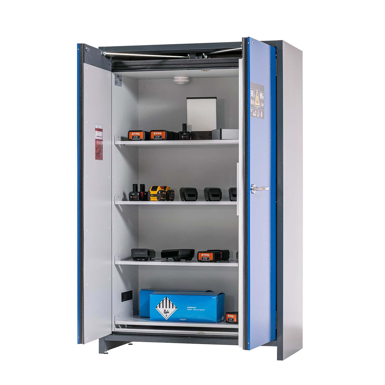 F90 Lithium-Akku-Lagerschrank STOREcore, selbstschließende Flügeltüren, mit Brandwarnsystem F90 Sicherheitsschrank für Lithium-Akkus Produktbild F90 Lithium-Akku-Lagerschrank STOREcore, selbstschließende Flügeltüren, mit Brandwarmsystem