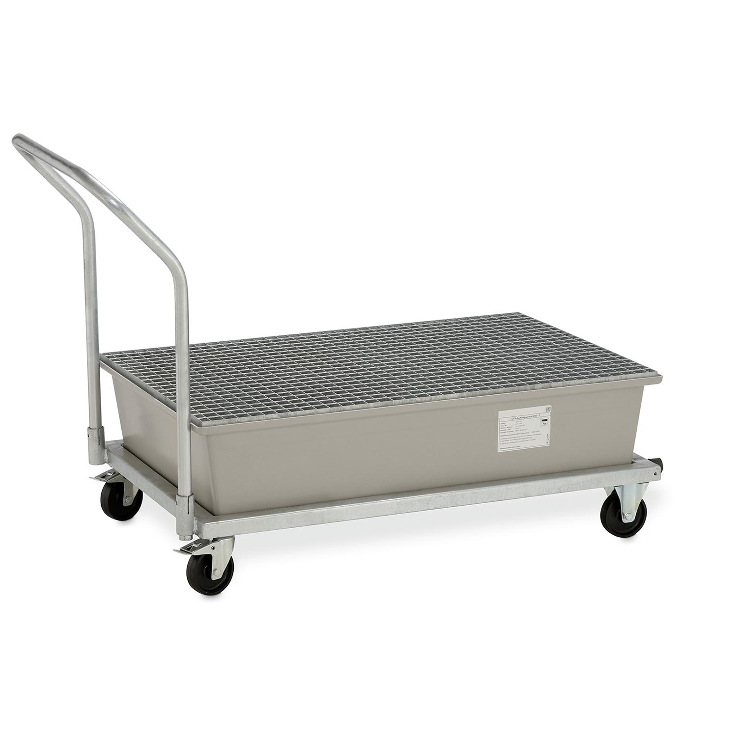 Fahrbare Auffangwanne aus GFK für 2 x 200 l Fässer, Volumen 220 l, mit Gitterrost, mit Zulassung Auffangwannen aus GFK Produktbild Fahrbare Auffangwanne aus GFK für 2 x 200 l Fässer, Volumen 220 l, mit Gitterrost, mit Zulassung