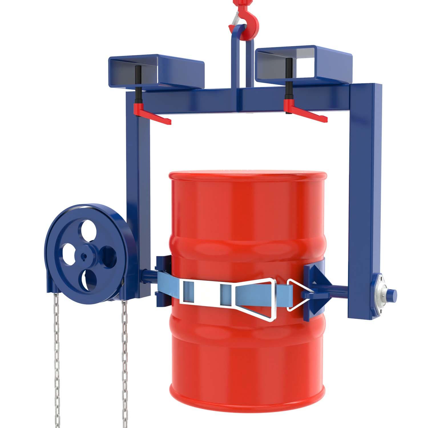 Fass-Kipptraverse mit Getriebe für stehende 60 l Stahlfässer, Schwenkbereich 360° Fassgreifer Produktbild Fass-Kipptraverse mit Getriebe für stehende 60 l Stahlfässer, Schwenkbereich 360°