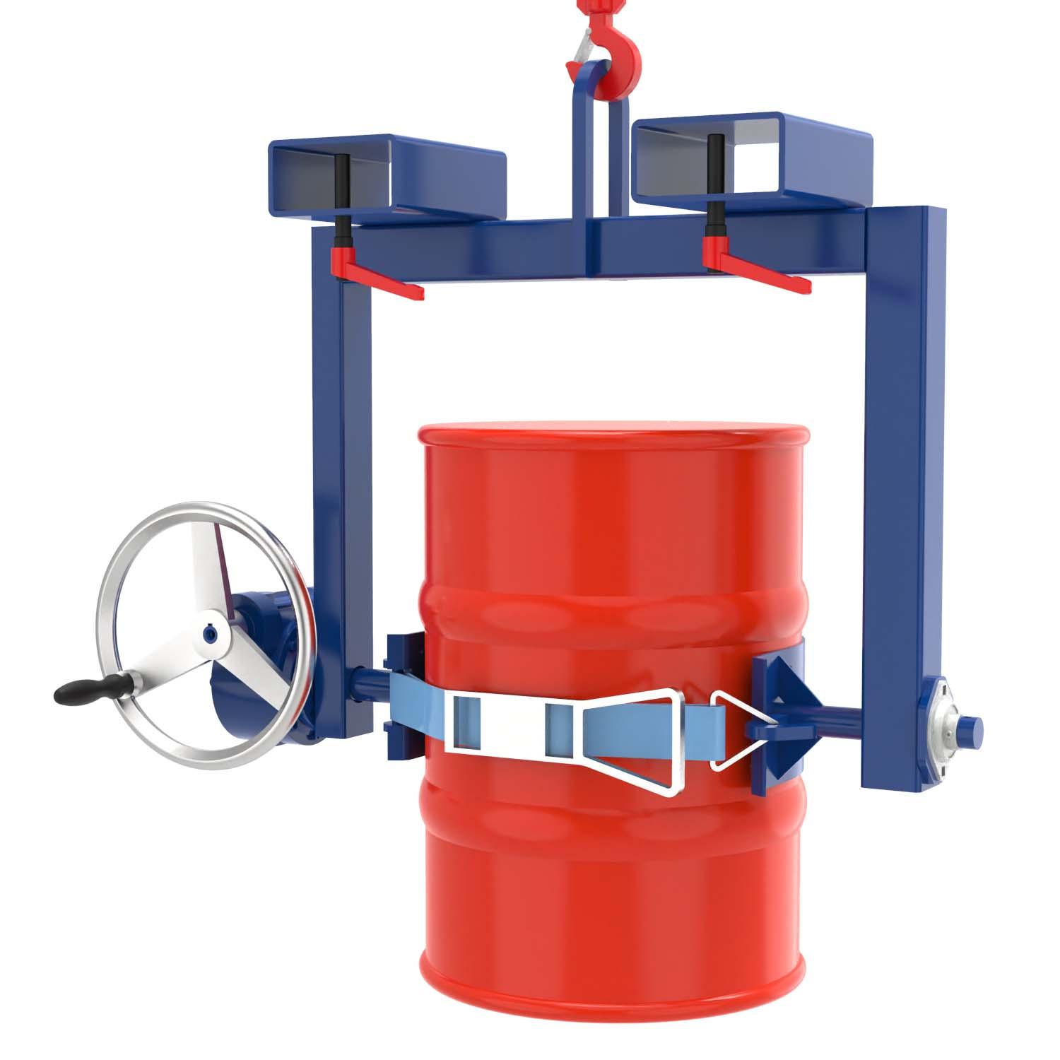 Fass-Kipptraverse mit Getriebe für stehende 60 l Stahlfässer, Schwenkbereich 360° Fassgreifer Produktbild Fass-Kipptraverse mit Getriebe für stehende 60 l Stahlfässer, Schwenkbereich 360°