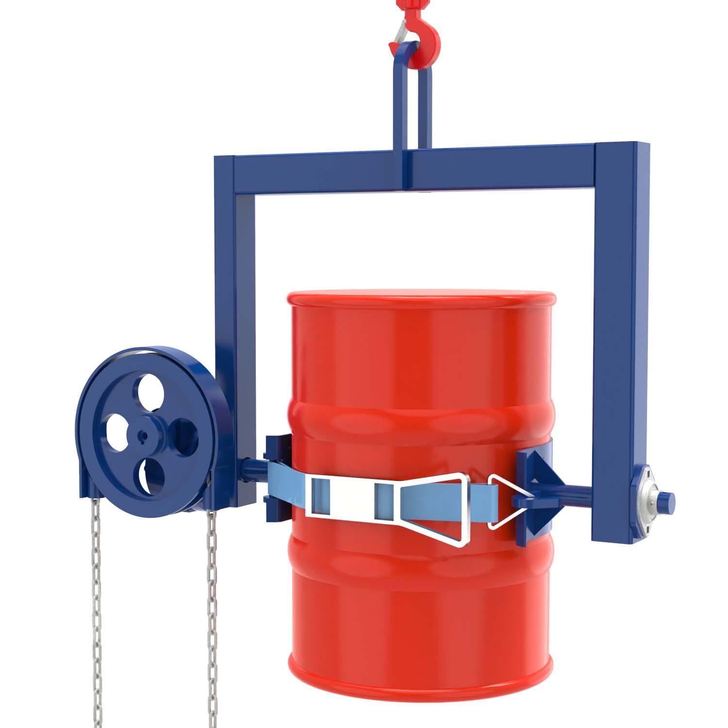 Fass-Kipptraverse mit Getriebe für stehende 60 l Stahlfässer, Schwenkbereich 360° Fassgreifer Produktbild Fass-Kipptraverse mit Getriebe für stehende 60 l Stahlfässer, Schwenkbereich 360°