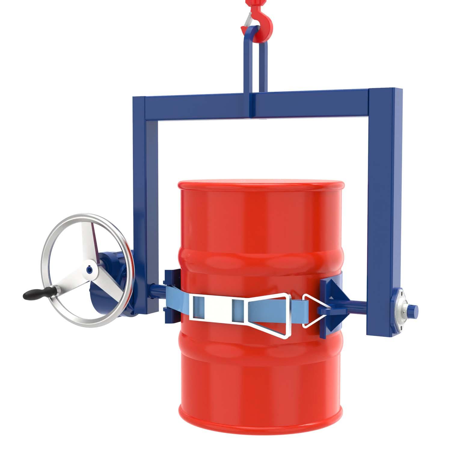 Fass-Kipptraverse mit Getriebe für stehende 60 l Stahlfässer, Schwenkbereich 360° Fassgreifer Produktbild Fass-Kipptraverse mit Getriebe für stehende 60 l Stahlfässer, Schwenkbereich 360°
