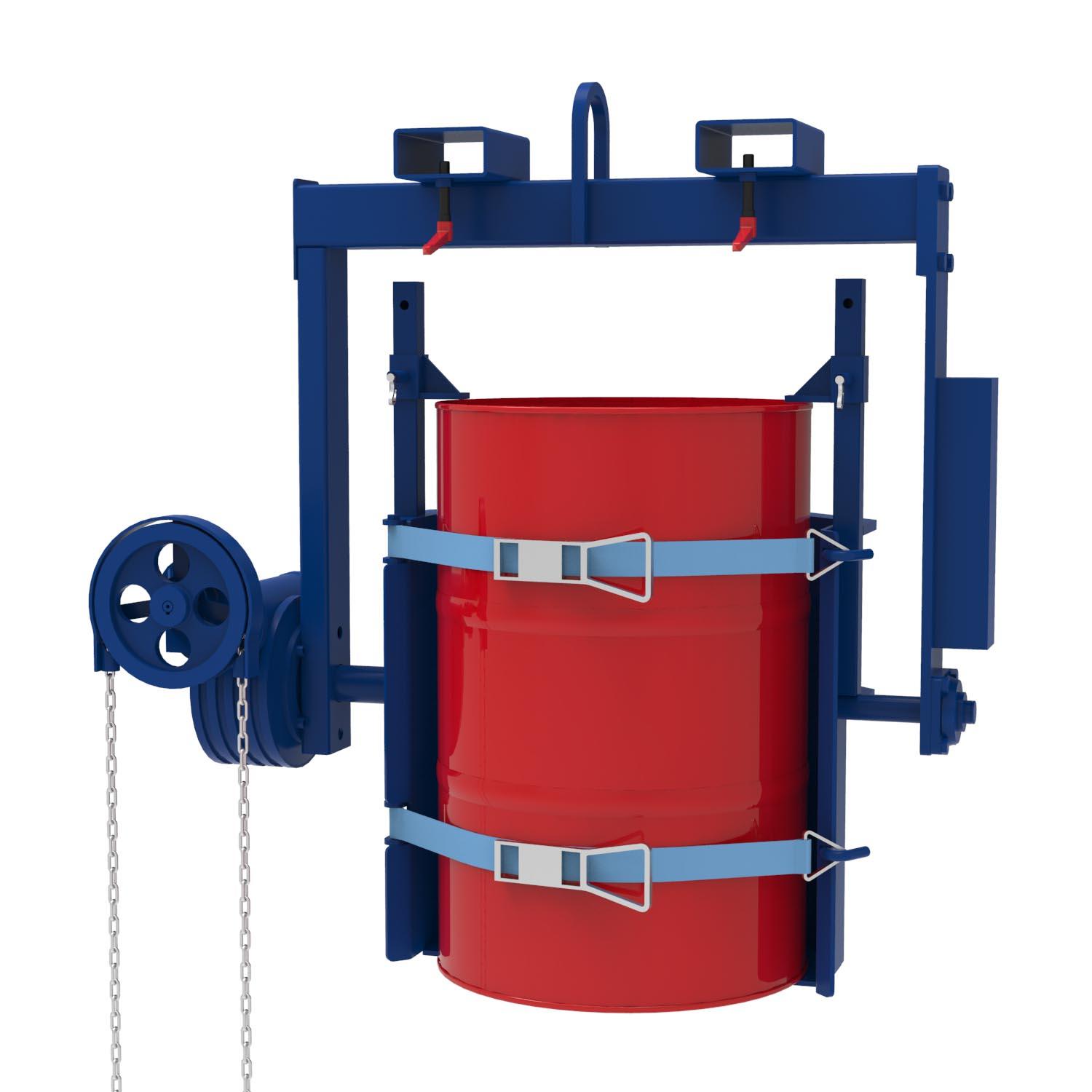 Schwerlast-Fass-Kipptraverse für 200 l Fässer mit hohem Gewicht, Traglast 1,2 t Fassgreifer Produktbild Schwerlast-Fass-Kipptraverse für 200 l Fässer mit hohem Gewicht, Traglast 1,2 t