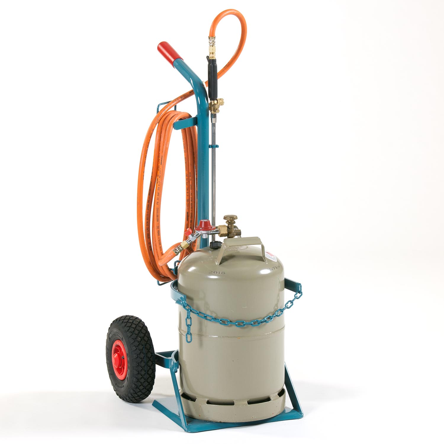 Gasflaschenwagen für 1 Propangasflasche, mit Standplatte und Halterung für Schlauch und Anwärmebrenner Gasflaschenwagen Produktbild Gasflaschenwagen für 1 Propangasflasche, mit Standplatte und Halterung für Schlauch und Anwärmebrenner