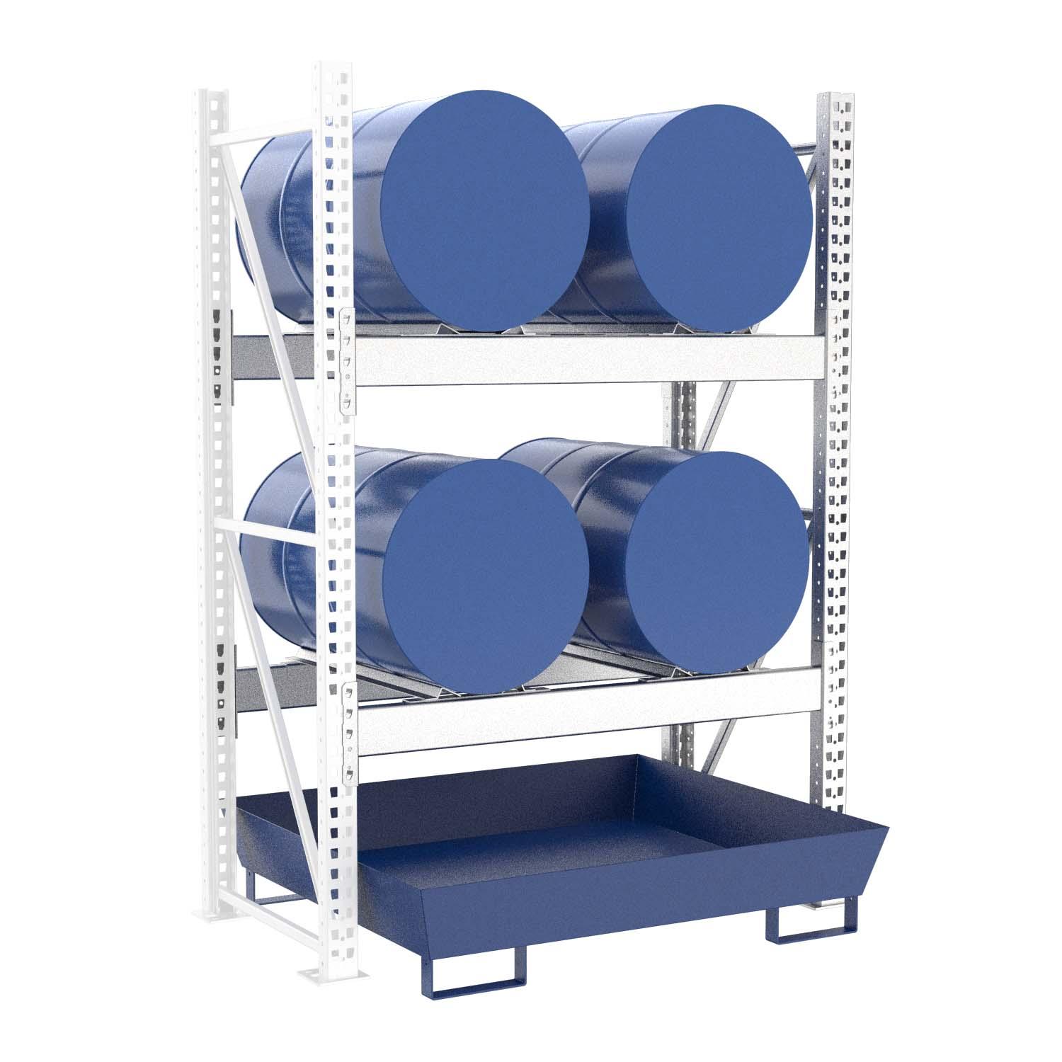 Fassregal mit lackierter Stahlauffangwanne, Anbaueinheit, 2 Ebenen, 4 x 200 l liegend Fassregale Produktbild Fassregal mit lackierter Stahlauffangwanne, Anbaueinheit, 2 Ebenen, 4 x 200 l liegend