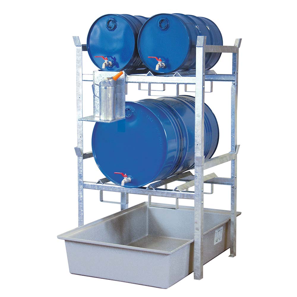 Stapelregal mit Auffangwanne aus GFK für 4 x 60 l Fässer oder 2 x 200 l Fässer Fass-Stapelregale Produktbild Stapelregal mit Auffangwanne aus GFK für 4 x 60 l Fässer oder 2 x 200 l Fässer