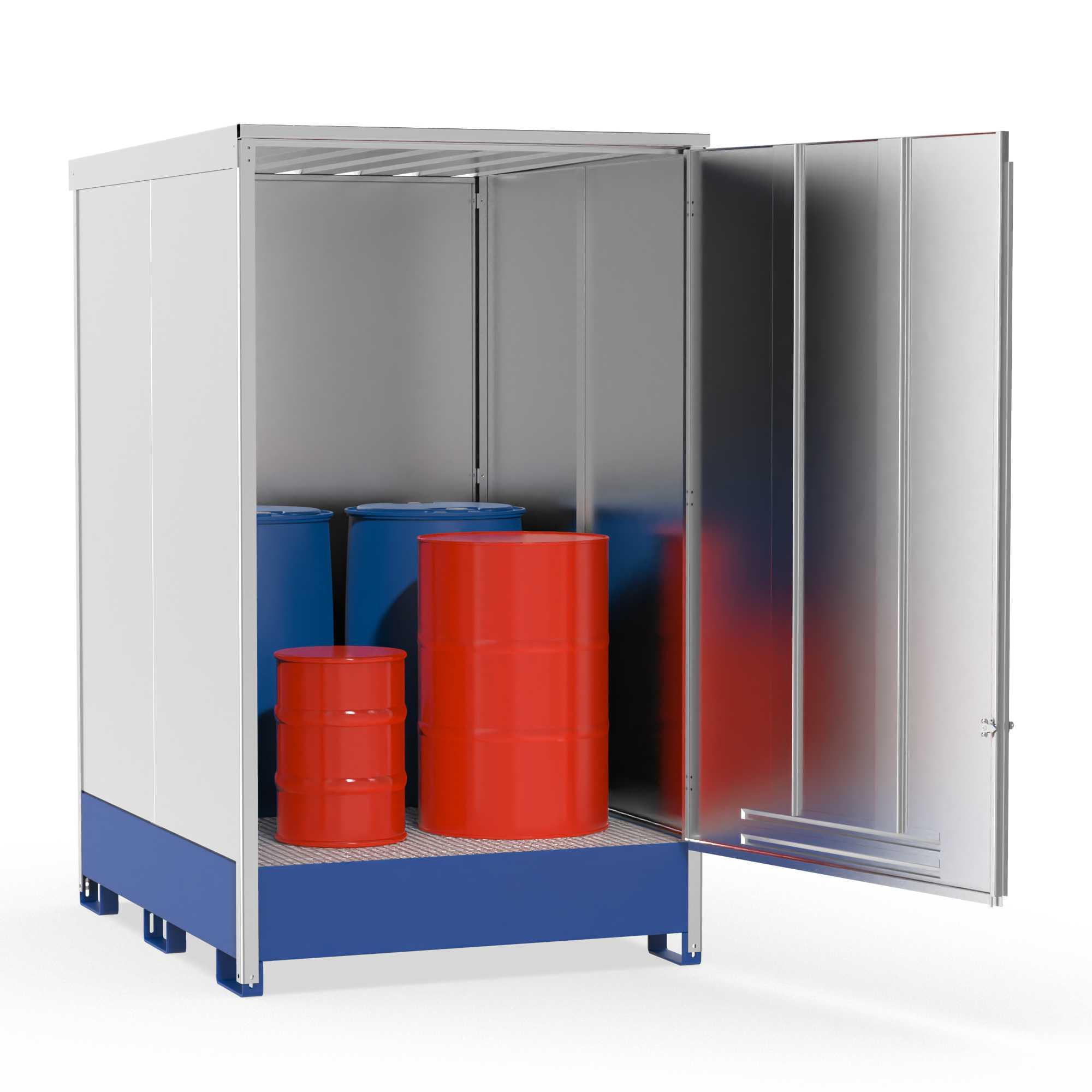 Gefahrstoffdepot GD-600 für 4 x 200 l Fässer, Auffangvolumen 600 l Gefahrstoffdepots aus Stahl Produktbild Gefahrstoffdepot GD-600 für 4 x 200 l Fässer, Auffangvolumen 600 l
