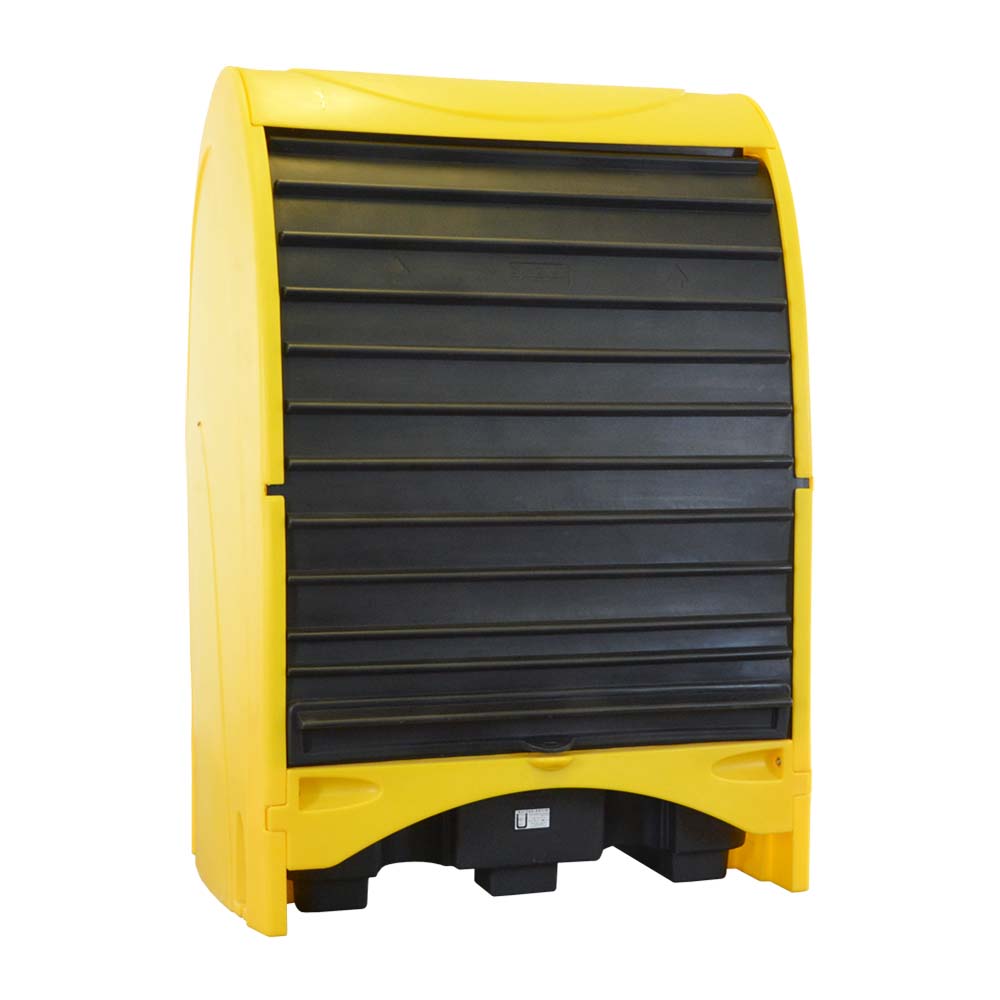 Gefahrstoffstation aus Polyethylen (PE), für 2 x 200 l Fässer, Auffangvolumen 236 l, Rolladen Gefahrstoffdepots aus PE Produktbild Gefahrstoffstation aus Polyethylen (PE), für 2 x 200 l Fässer, Auffangvolumen 236 l