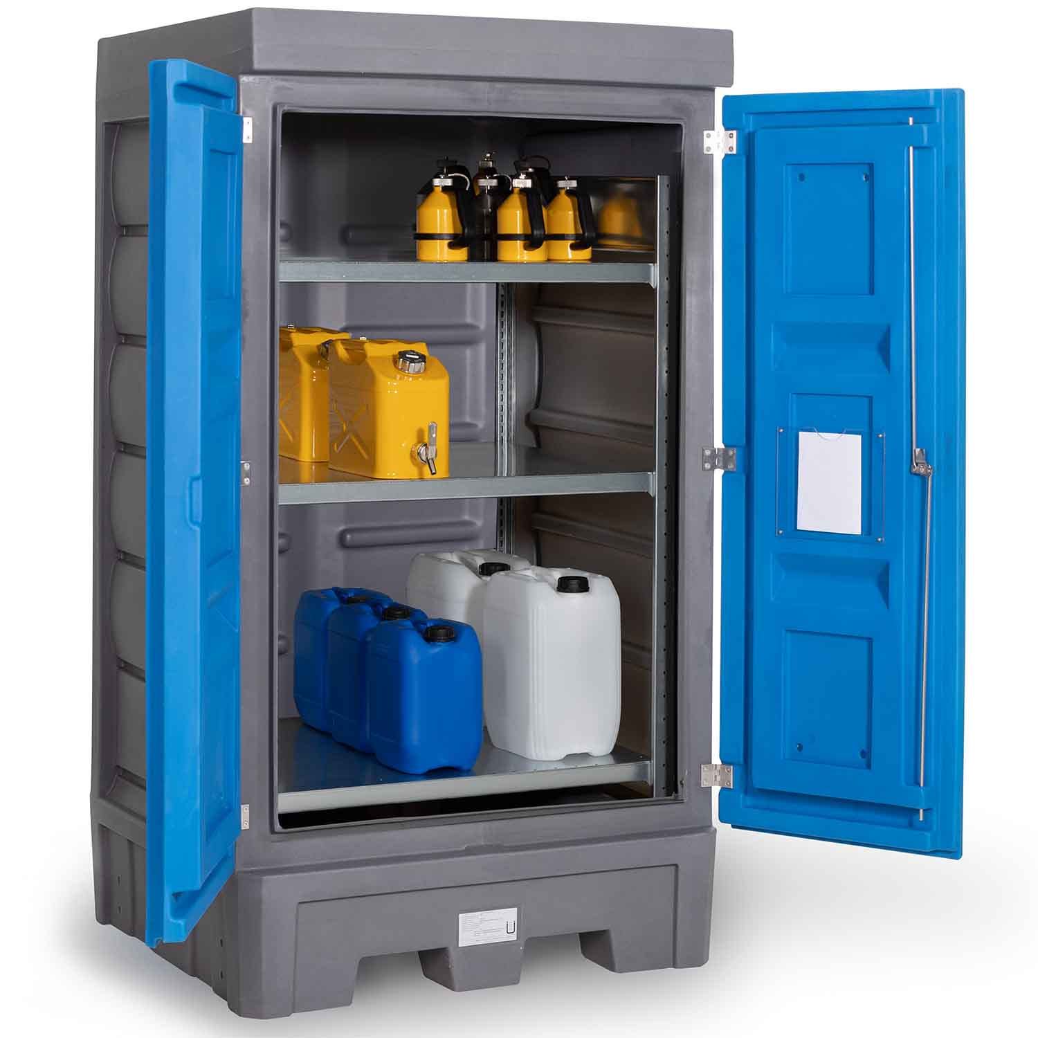 Gefahrstoffdepot aus Polyethylen (PE), Auffangvolumen 245 l, mit Lagerregal für Kleingebinde Gefahrstoffdepots aus PE Produktbild Gefahrstoffdepot aus Polyethylen (PE), Auffangvolumen 245 l, mit Lagerregal für Kleingebinde