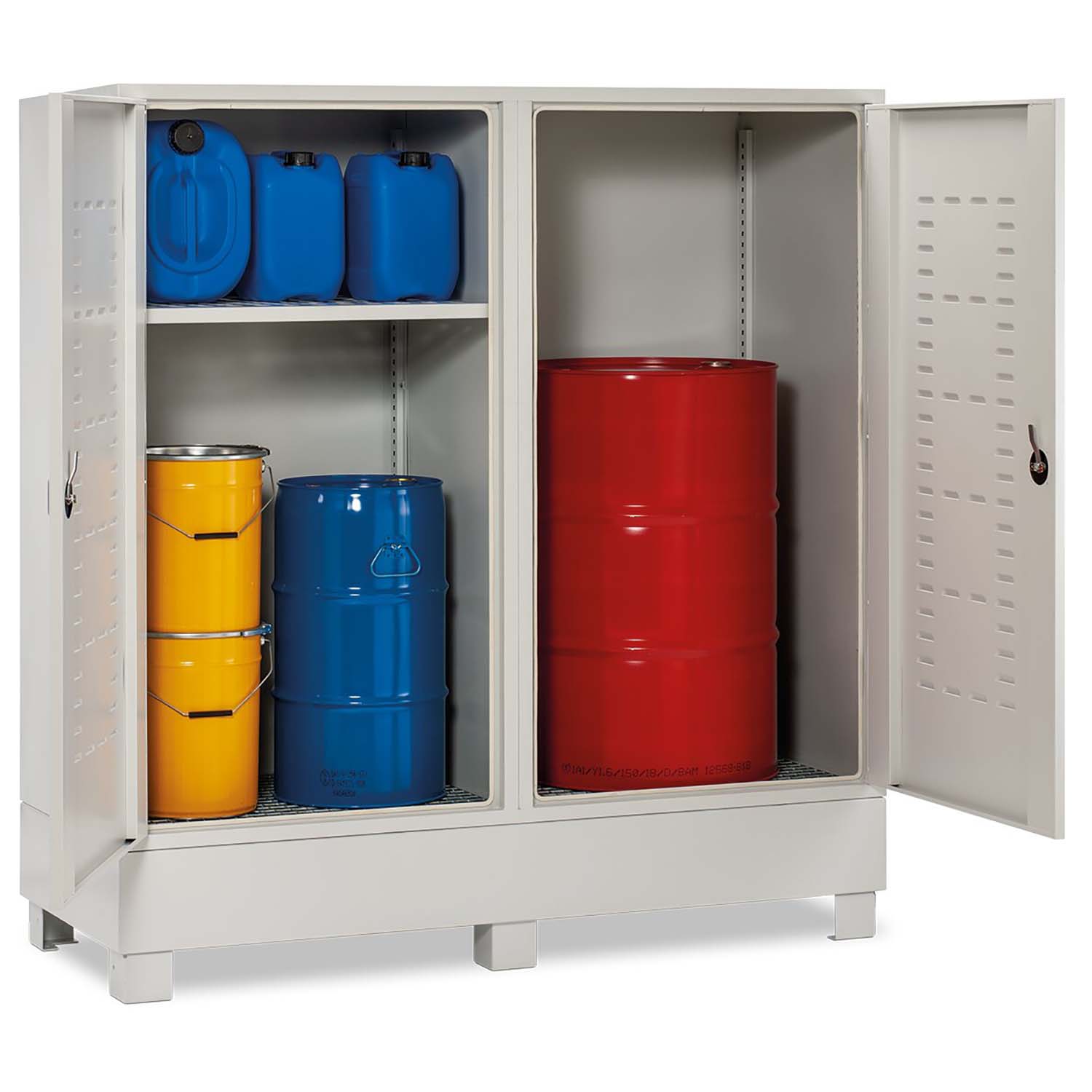 Gefahrstoffdepot aus Stahl für 2 x 200 l Fässer, Auffangvolumen 220 l Gefahrstoffdepots aus Stahl Produktbild Gefahrstoffdepot aus Stahl für 2 x 200 l Fässer, Auffangvolumen 220 l