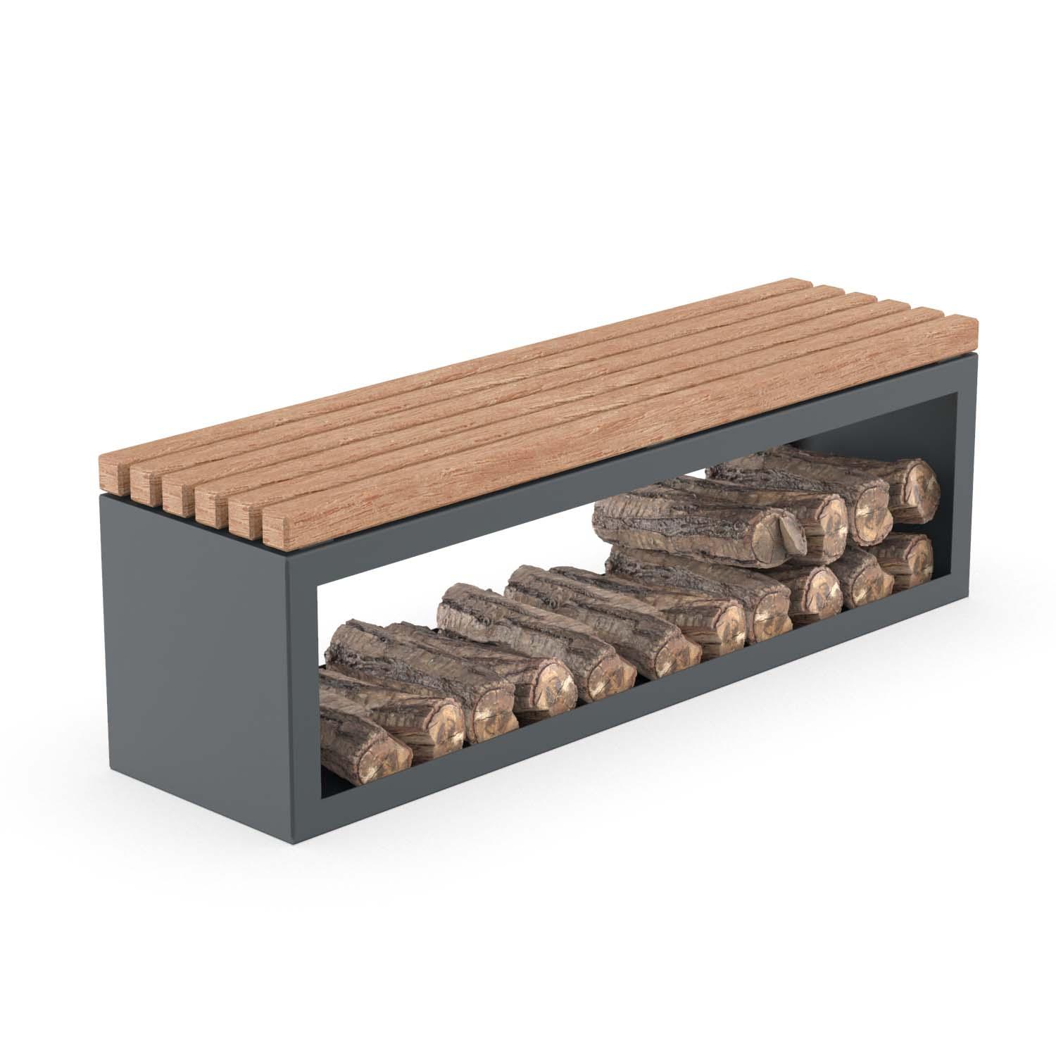 Sitzbank FlameShelter, Gestell aus Stahl, farbbeschichtet, Sitzfläche aus Holz, mit offener Holzablage Parkbänke aus Stahl und Holz Produktbild Sitzbank FlameShelter, Gestell aus Stahl, farbbeschichtet, Sitzfläche aus Holz, mit offener Holzablage