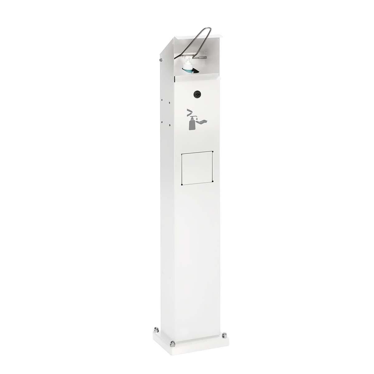 Handdesinfektionsmittelspender aus Stahl für 500/1000 ml Euroflaschen, mit Abfallsammler Desinfektionsmittelspender Produktbild Handdesinfektionsmittelspender aus Stahl für 500/1000 ml Euroflaschen, mit Abfallsammler