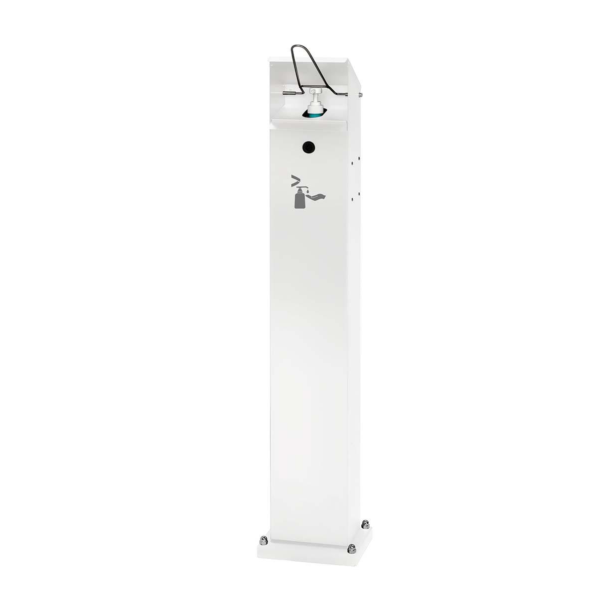 Handdesinfektionsmittelspender aus Stahl für 500/1000 ml Euroflaschen, mit Abfallsammler Desinfektionsmittelspender Produktbild Handdesinfektionsmittelspender aus Stahl für 500/1000 ml Euroflaschen, mit Abfallsammler