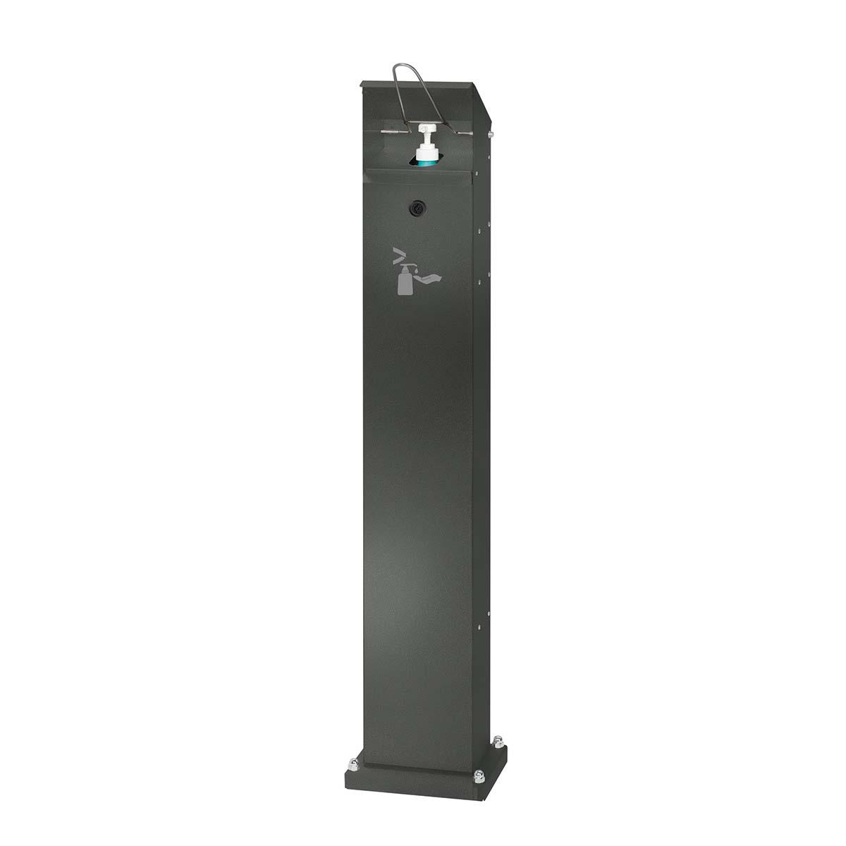 Handdesinfektionsmittelspender aus Stahl für 500/1000 ml Euroflaschen, mit Abfallsammler Desinfektionsmittelspender Produktbild Handdesinfektionsmittelspender aus Stahl für 500/1000 ml Euroflaschen, mit Abfallsammler