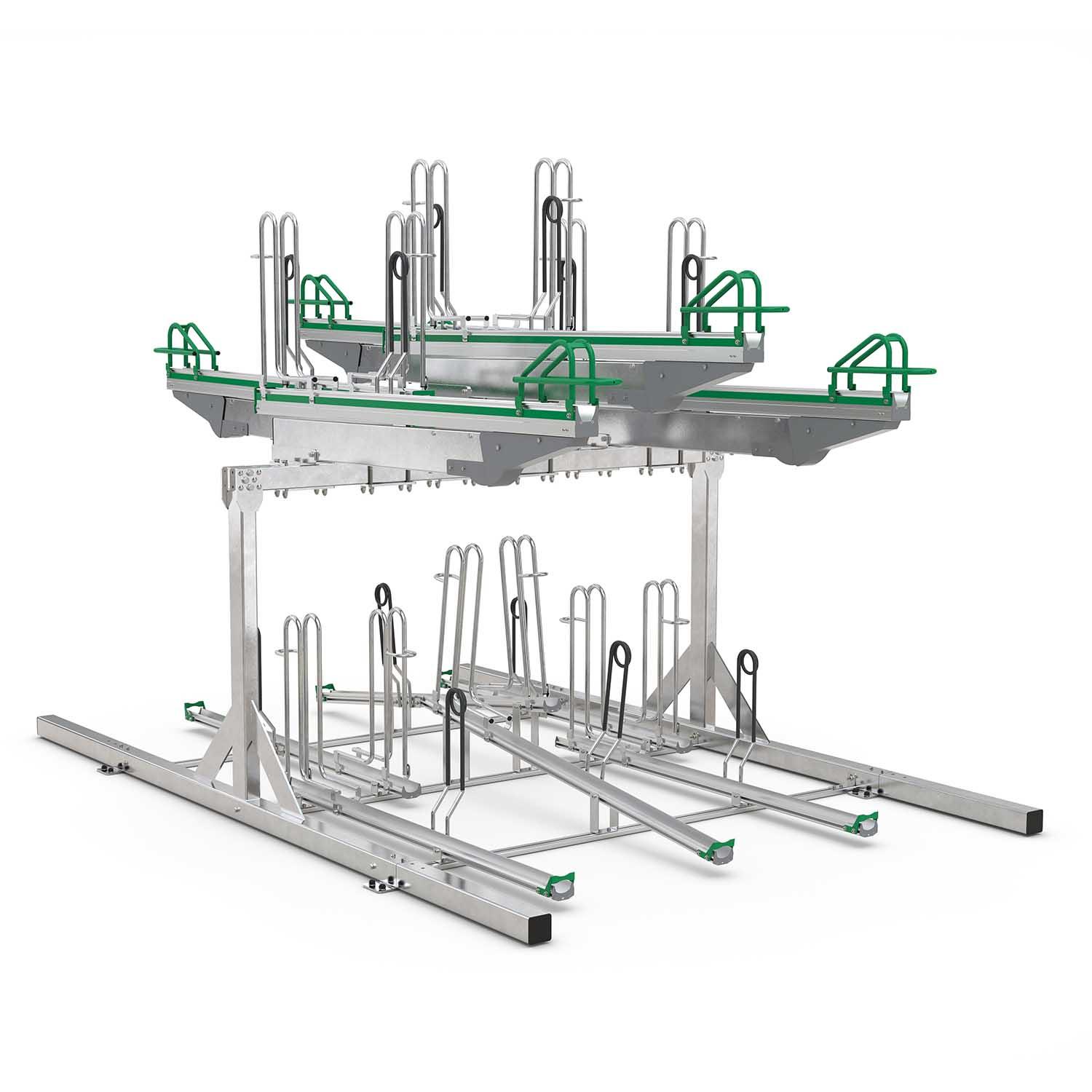 Doppelstockparker BikeHub Premium für Fahrräder bis 55 mm Reifenbreite, doppelseitig Doppelstockparker Produktbild Premium-Doppelstockparker für Fahrräder bis 55 mm Reifenbreite, doppelseitig
