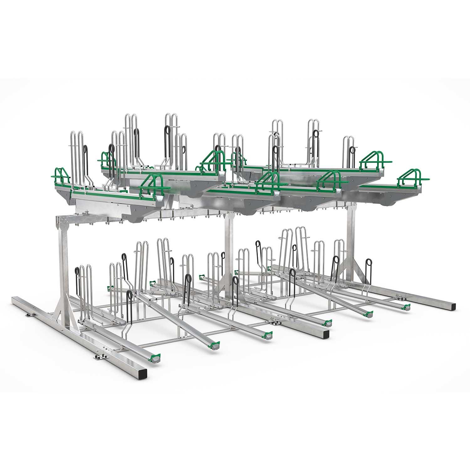 Doppelstockparker BikeHub Premium für Fahrräder bis 55 mm Reifenbreite, doppelseitig Doppelstockparker Produktbild Premium-Doppelstockparker für Fahrräder bis 55 mm Reifenbreite, doppelseitig