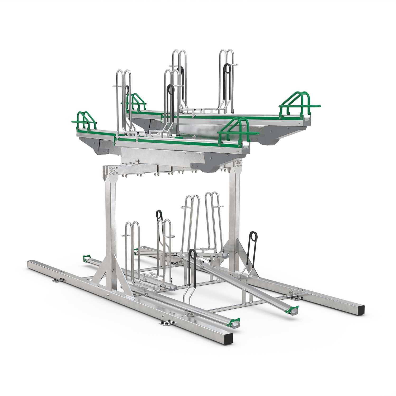 Doppelstockparker BikeHub Premium für Fahrräder bis 55 mm Reifenbreite, doppelseitig Doppelstockparker Produktbild Premium-Doppelstockparker für Fahrräder bis 55 mm Reifenbreite, doppelseitig