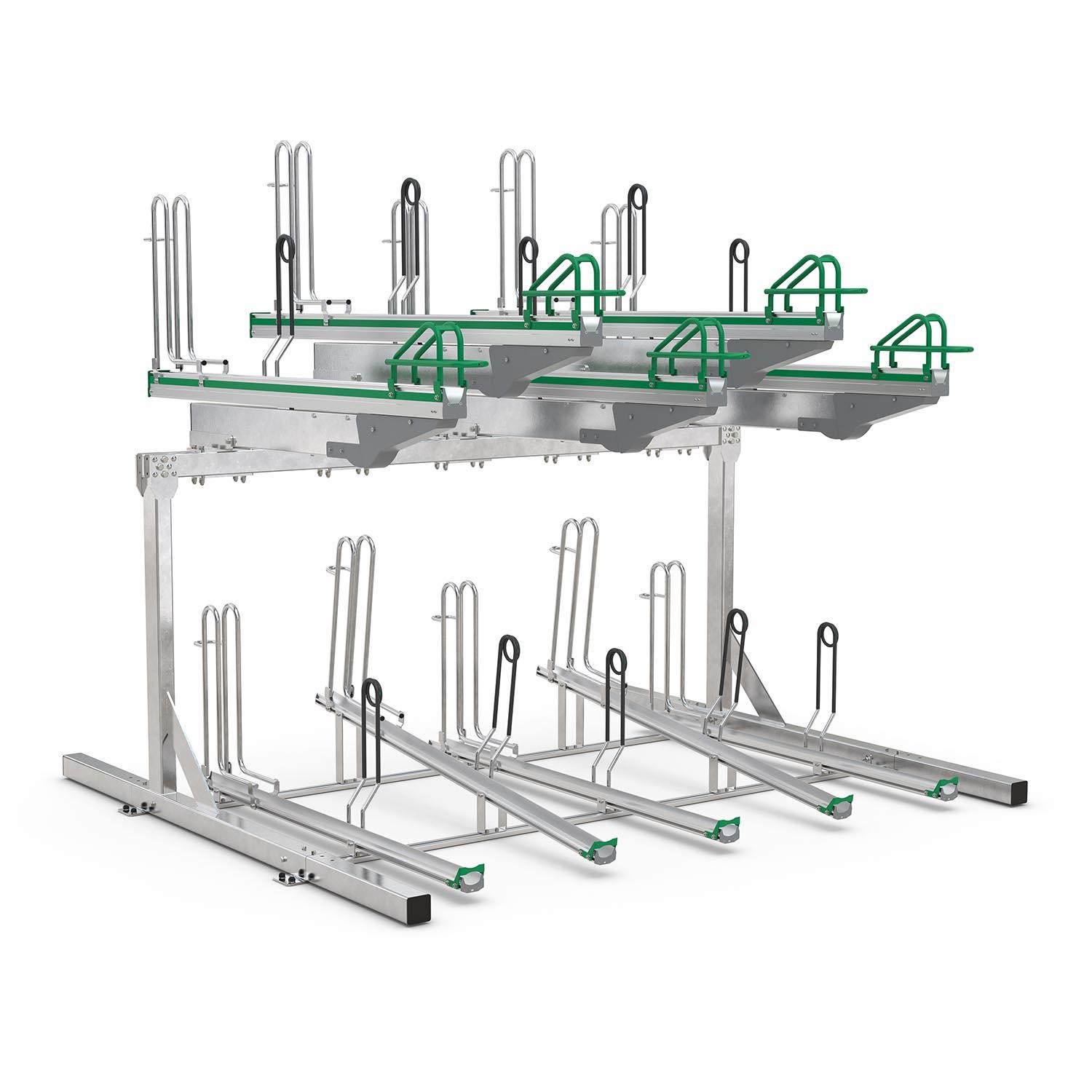 Doppelstockparker BikeHub Premium für Fahrräder bis 55 mm Reifenbreite, einseitig Doppelstockparker Produktbild Premium-Doppelstockparker für Fahrräder bis 55 mm Reifenbreite, einseitig