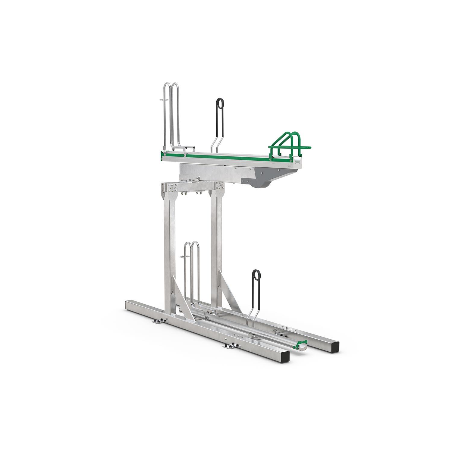 Doppelstockparker BikeHub Premium für Fahrräder bis 55 mm Reifenbreite, einseitig Doppelstockparker Produktbild Premium-Doppelstockparker für Fahrräder bis 55 mm Reifenbreite, einseitig