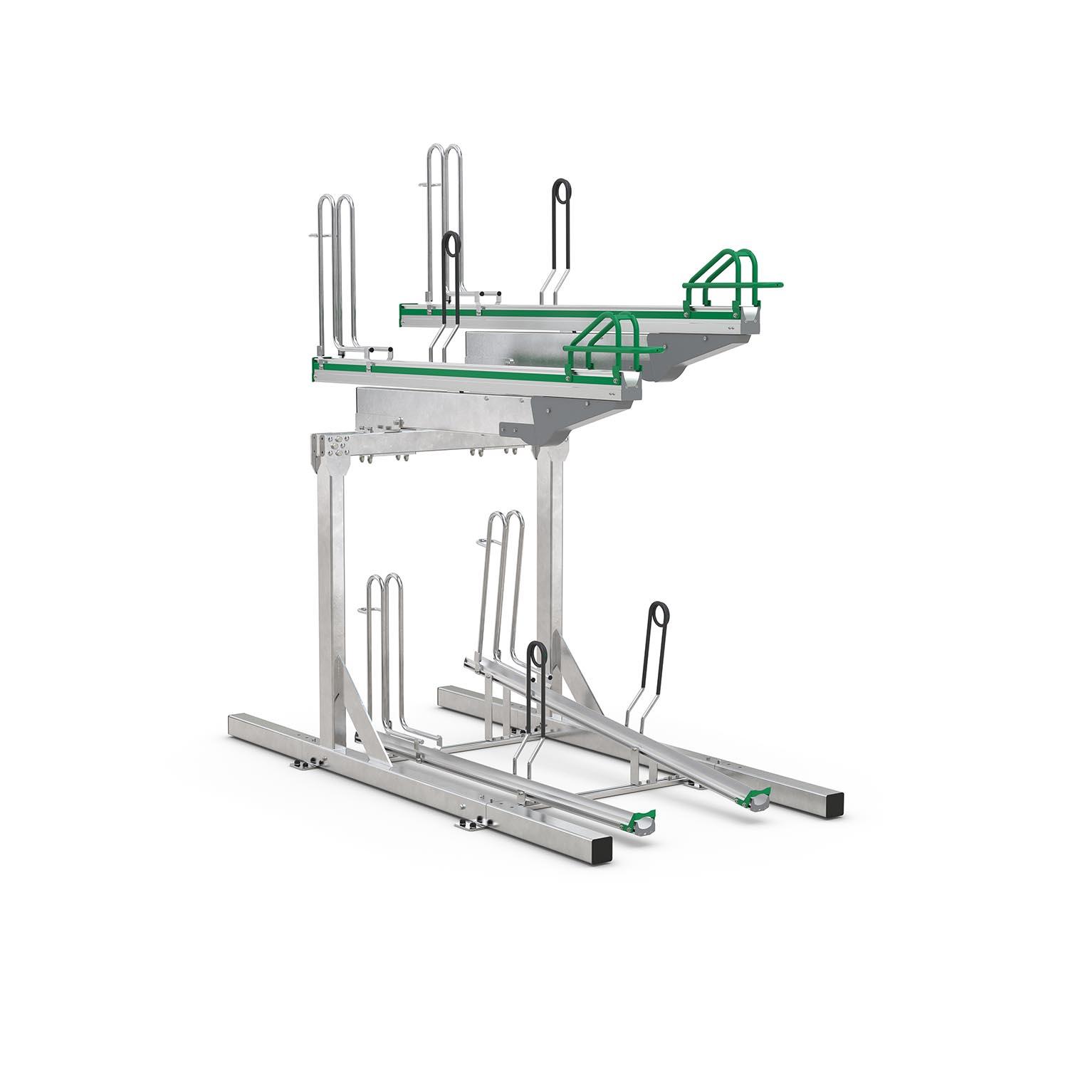 Doppelstockparker BikeHub Premium für Fahrräder bis 55 mm Reifenbreite, einseitig Doppelstockparker Produktbild Premium-Doppelstockparker für Fahrräder bis 55 mm Reifenbreite, einseitig