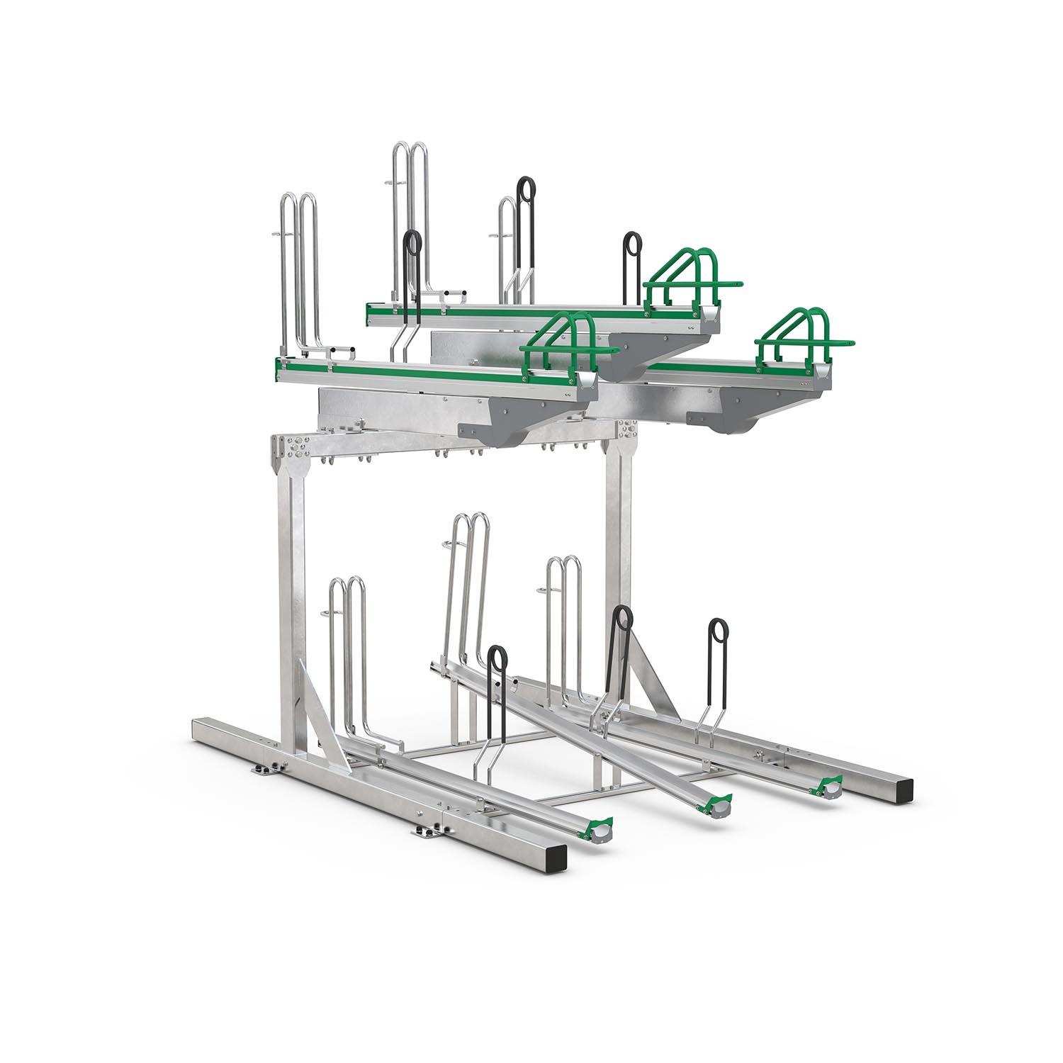 Doppelstockparker BikeHub Premium für Fahrräder bis 55 mm Reifenbreite, einseitig Doppelstockparker Produktbild Premium-Doppelstockparker für Fahrräder bis 55 mm Reifenbreite, einseitig