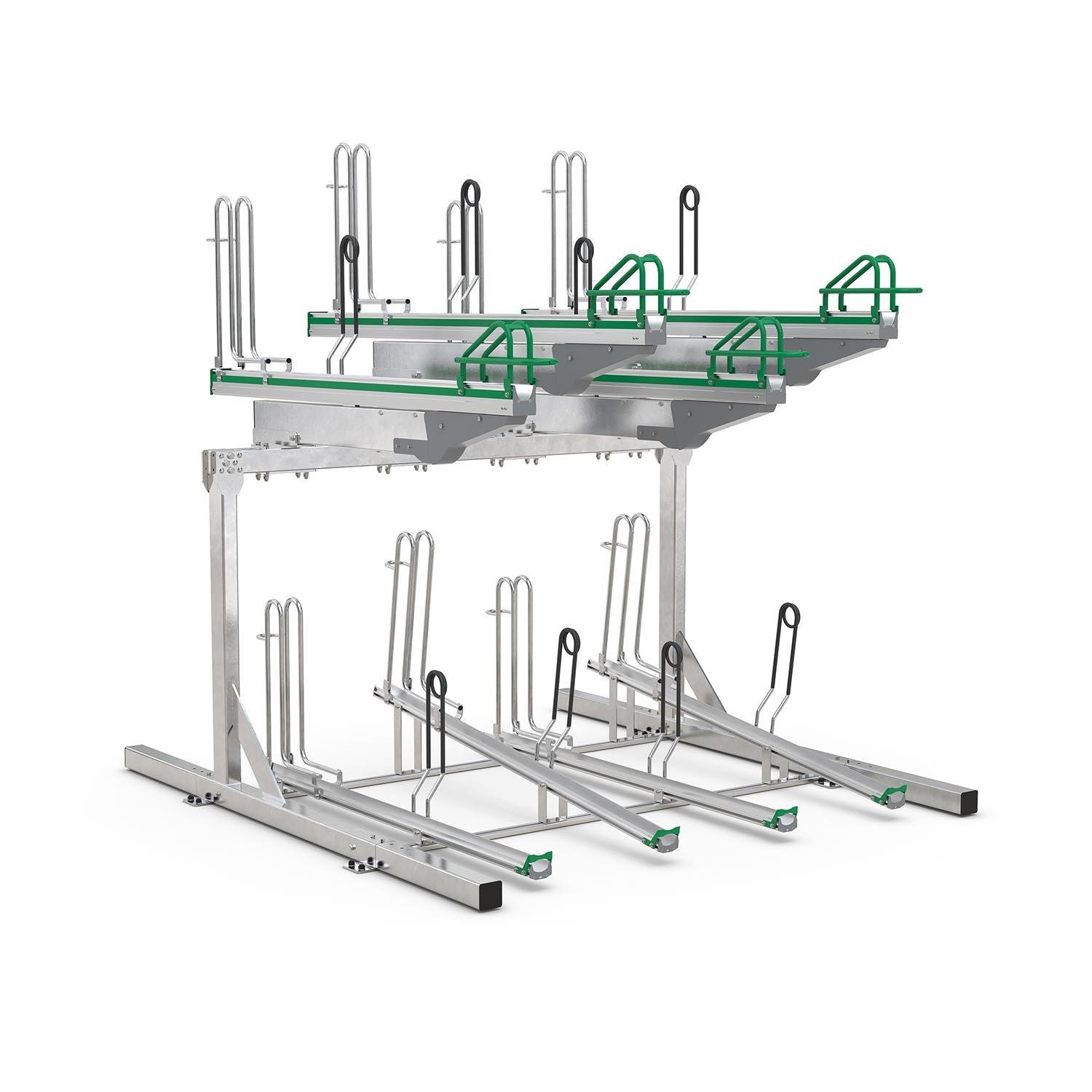 Doppelstockparker BikeHub Premium für Fahrräder bis 55 mm Reifenbreite, einseitig Doppelstockparker Produktbild Premium-Doppelstockparker für Fahrräder bis 55 mm Reifenbreite, einseitig