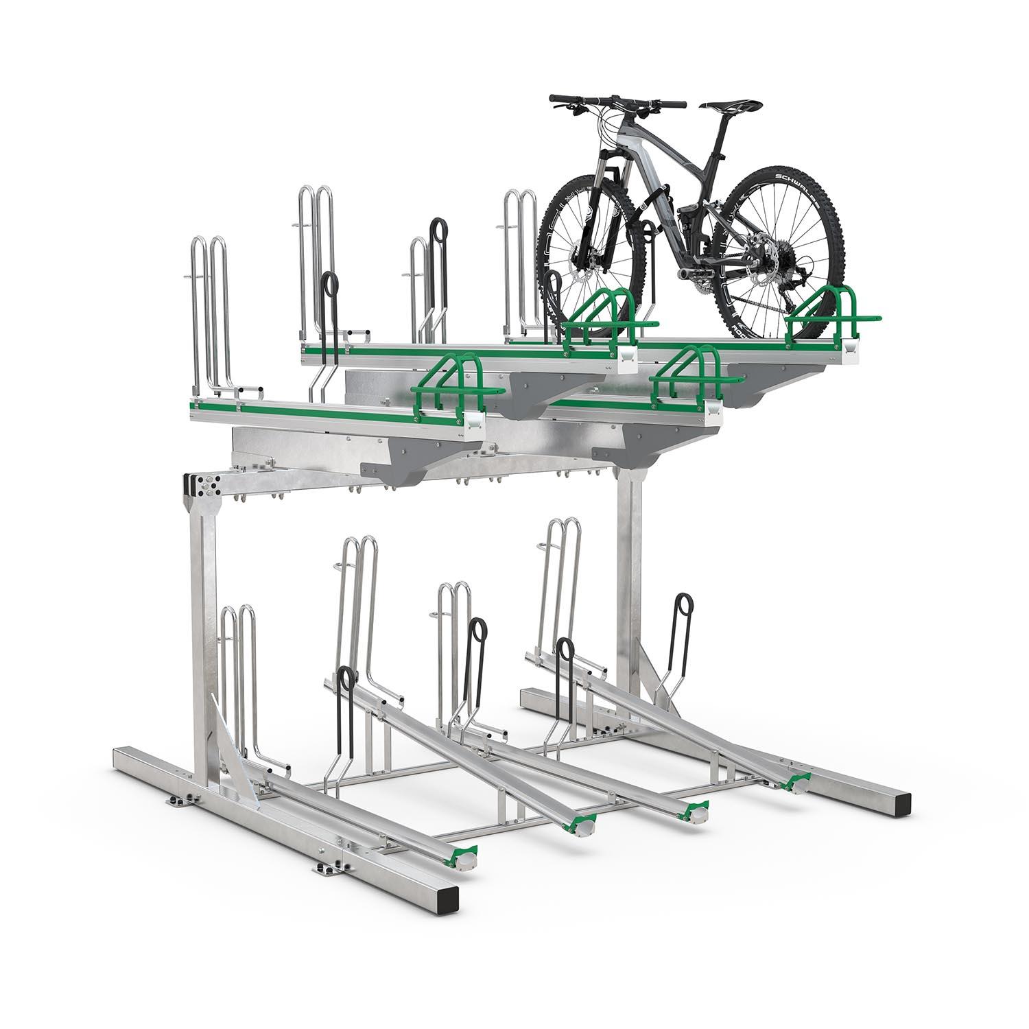 Doppelstockparker BikeHub Premium für Fahrräder bis 55 mm Reifenbreite, einseitig Doppelstockparker Produktbild Premium-Doppelstockparker für Fahrräder bis 55 mm Reifenbreite, einseitig