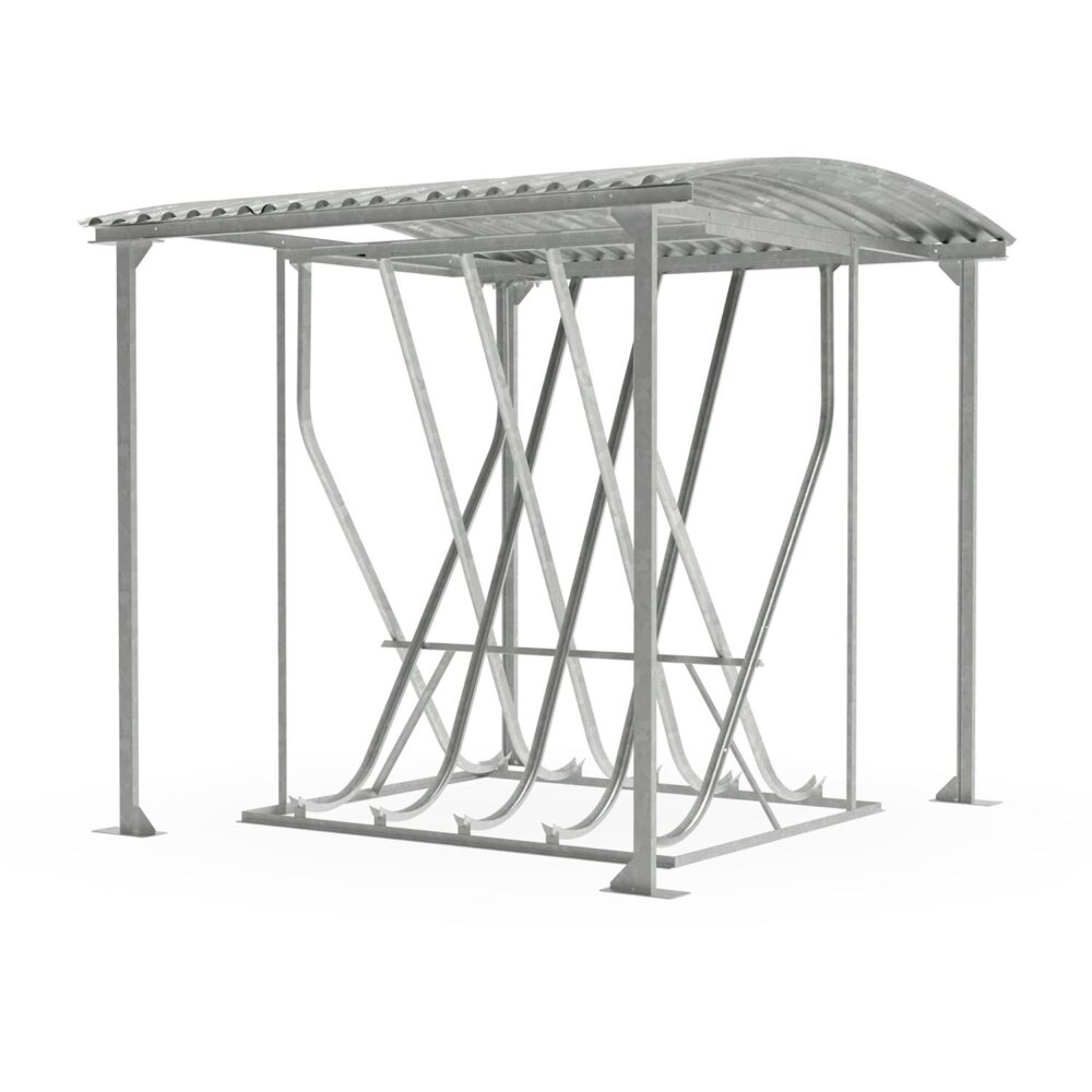 Schräghochparker, doppelseitig, freistehend, mit Bogendach Fahrradständer für E-Bikes Produktbild Schräghochparker, doppelseitig, freistehend, mit Bogendach