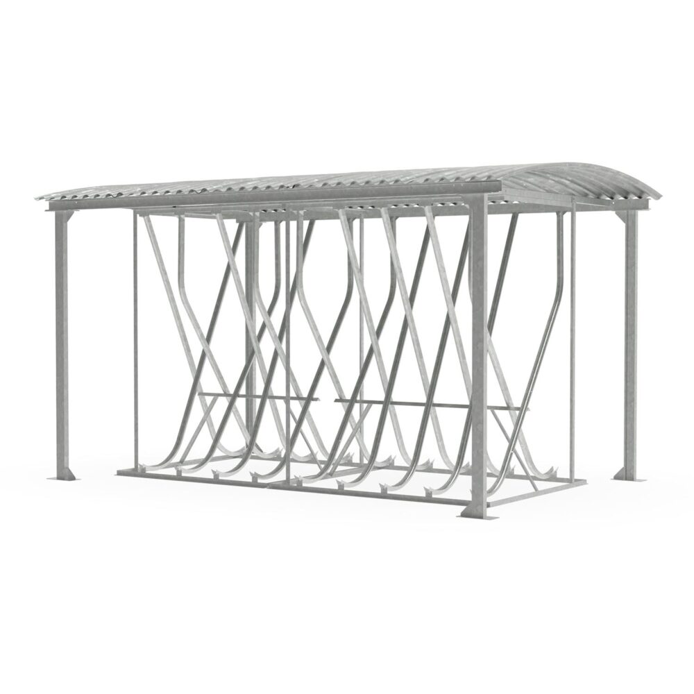 Schräghochparker, doppelseitig, freistehend, mit Bogendach Fahrradständer für E-Bikes Produktbild Schräghochparker, doppelseitig, freistehend, mit Bogendach