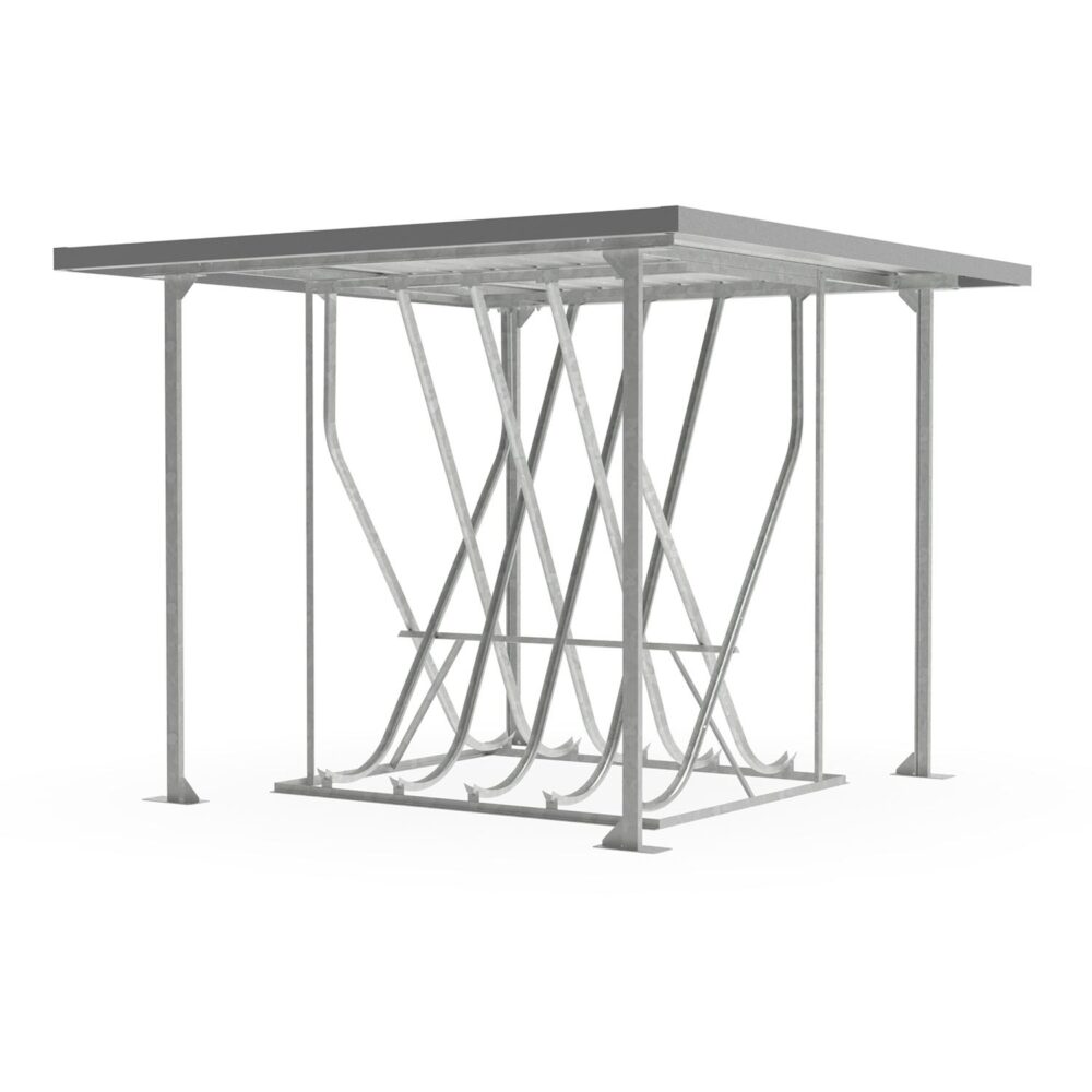 Schräghochparker, doppelseitig, freistehend, mit Flachdach Fahrradständer für E-Bikes Produktbild Schräghochparker, doppelseitig, freistehend, mit Flachdach