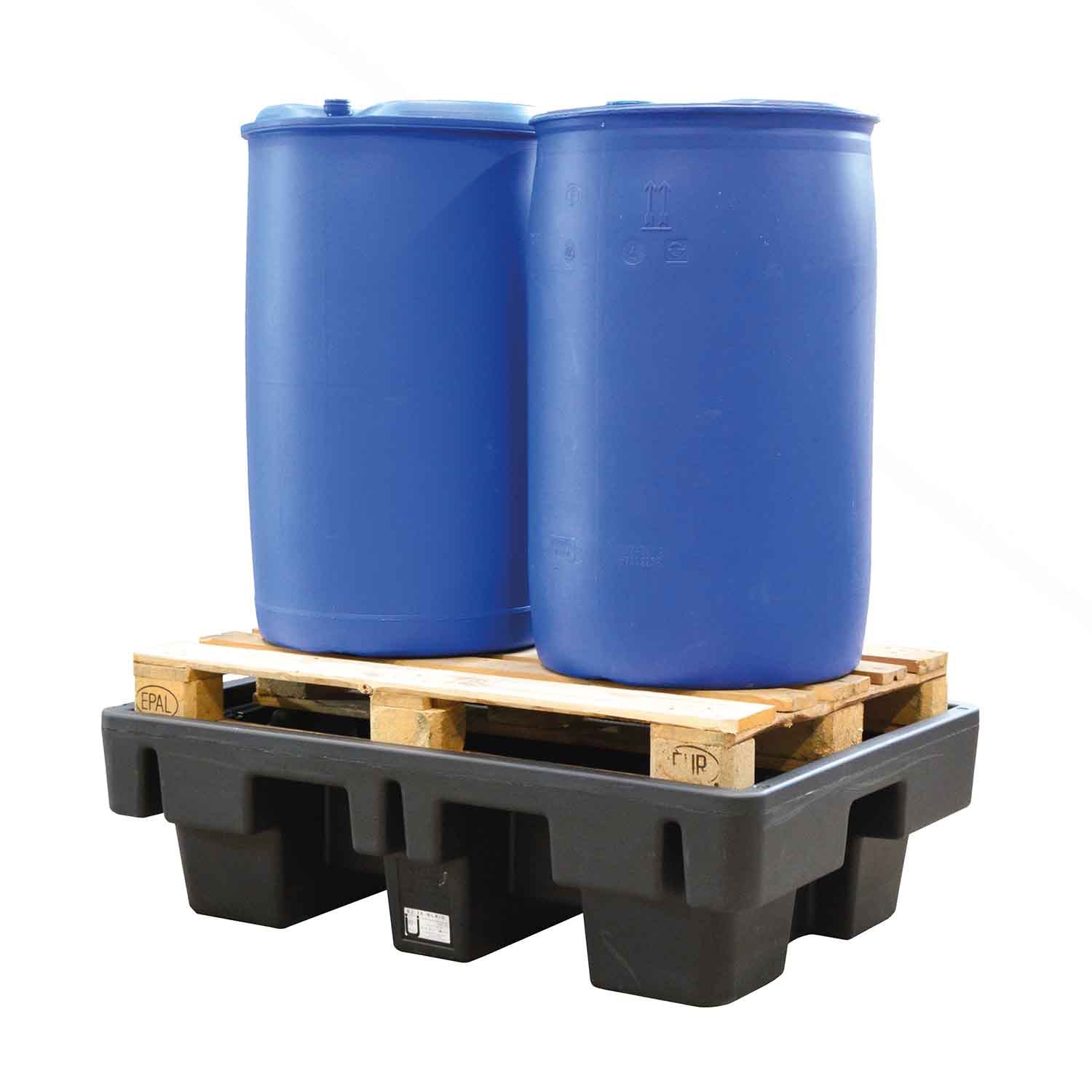 Auffangwanne aus Kunststoff (PE) für 2 Fässer, Auffangvolumen 230 l Auffangwannen aus Kunststoff Produktbild Auffangwanne aus Kunststoff für 2 Fässer, Auffangvolumen 230 l