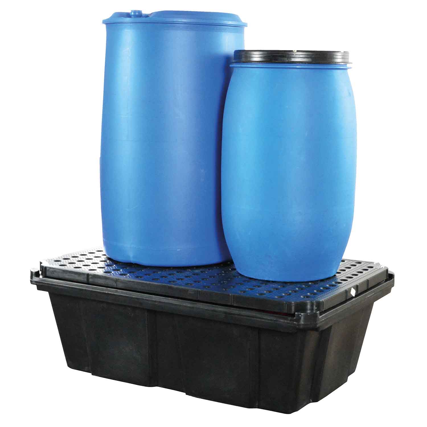 Auffangwanne aus Kunststoff (PE) für 2 Fässer, Auffangvolumen 200 l Auffangwannen aus Kunststoff Produktbild Auffangwanne aus Kunststoff (PE) für 2 Fässer, Auffangvolumen 200 l