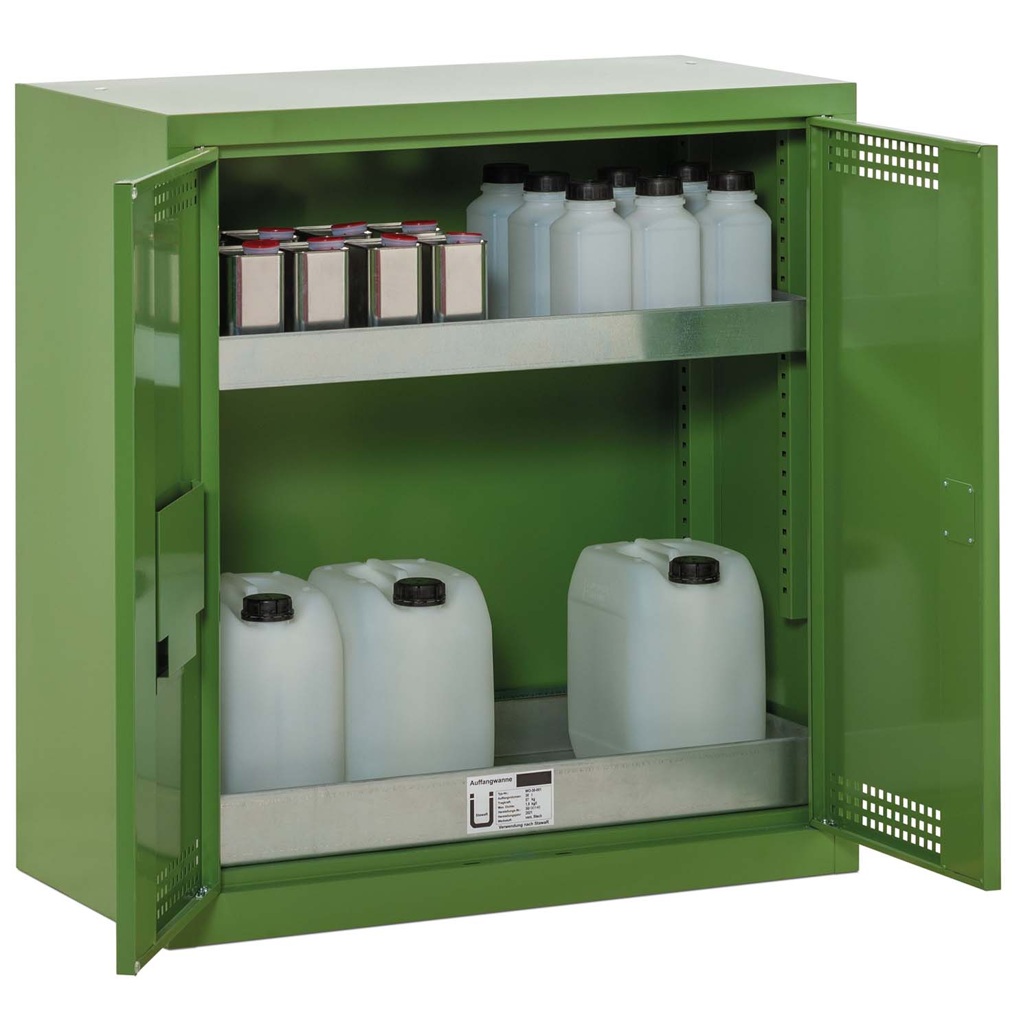 Pflanzenschutzmittel-Schrank mit Auffangwanne aus Stahl 30 l, ohne Lochblech, Regalwanne 20 l, 950 x 500 x 1000 mm Umweltschrank Produktbild Pflanzenschutzmittel-Schrank mit Auffangwanne aus Stahl 30 l mit Lochblech, Regalwanne 20 l, 950 x 500 x 1000 mm