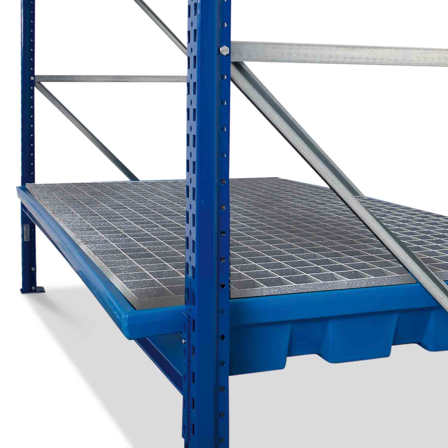 Regalwanne aus Polyethylen (PE) mit verzinktem Gitterrost für Fachbreite 1800 mm Regalwannen für Gefahrstoffregale Produktbild Regalwanne aus Polyethylen (PE) mit verzinktem Gitterrost für Fachbreite 1780 mm