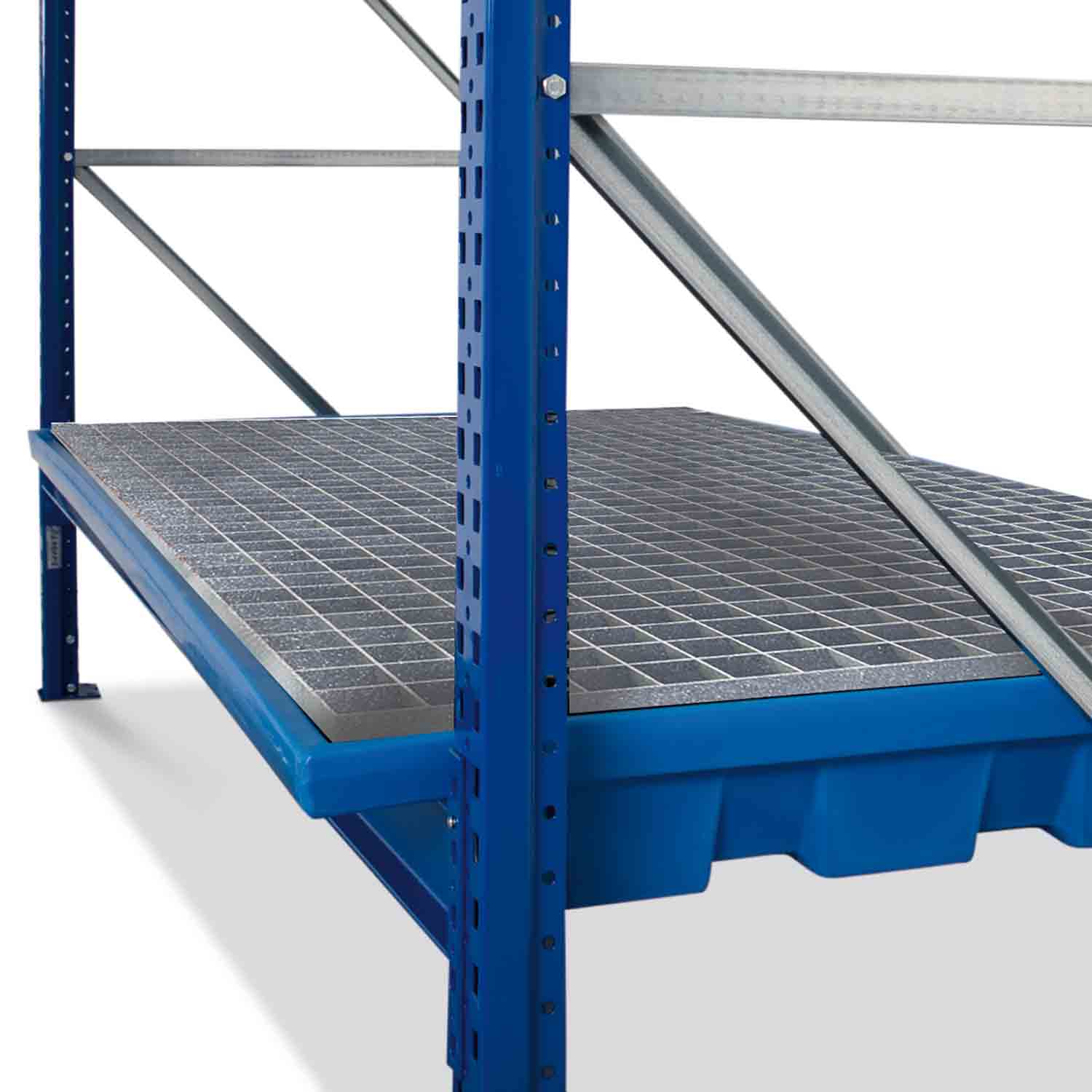 Regalwanne aus Polyethylen (PE) mit verzinktem Gitterrost für Fachbreite 2700 mm Regalwannen für Gefahrstoffregale Produktbild Regalwanne aus Polyethylen (PE) mit verzinktem Gitterrost für Fachbreite 2700 mm