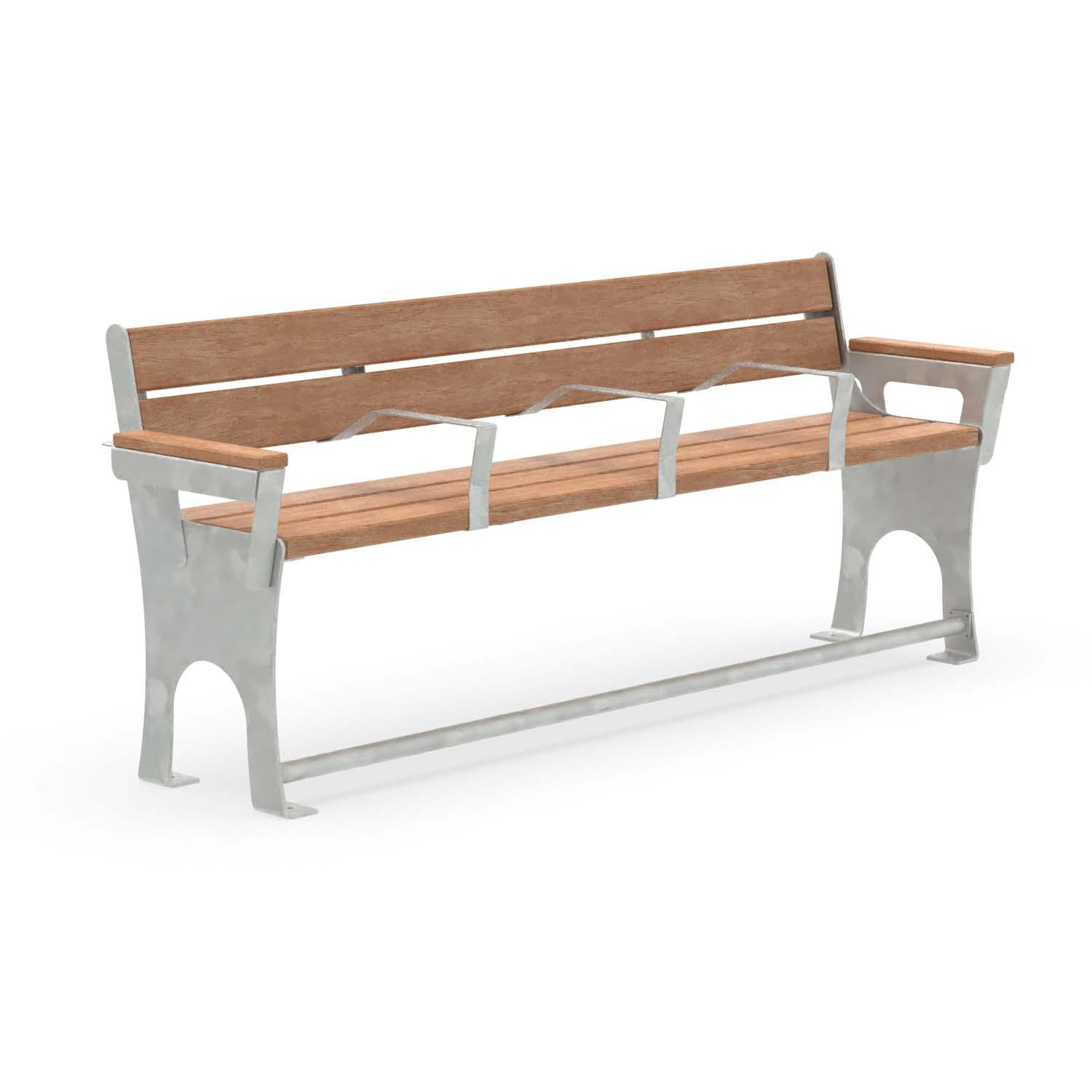 Seniorenbank CERANA, Flachstahl, Holz, verzinkt, 4-Sitzer, mit Armlehnen für jeden Sitzplatz und Fußauflage Parkbank CERANA Produktbild Seniorenbank CERANA, Flachstahl, Holz, verzinkt, 4-Sitzer, mit Armlehnen für jeden Sitzplatz und Fußauflage