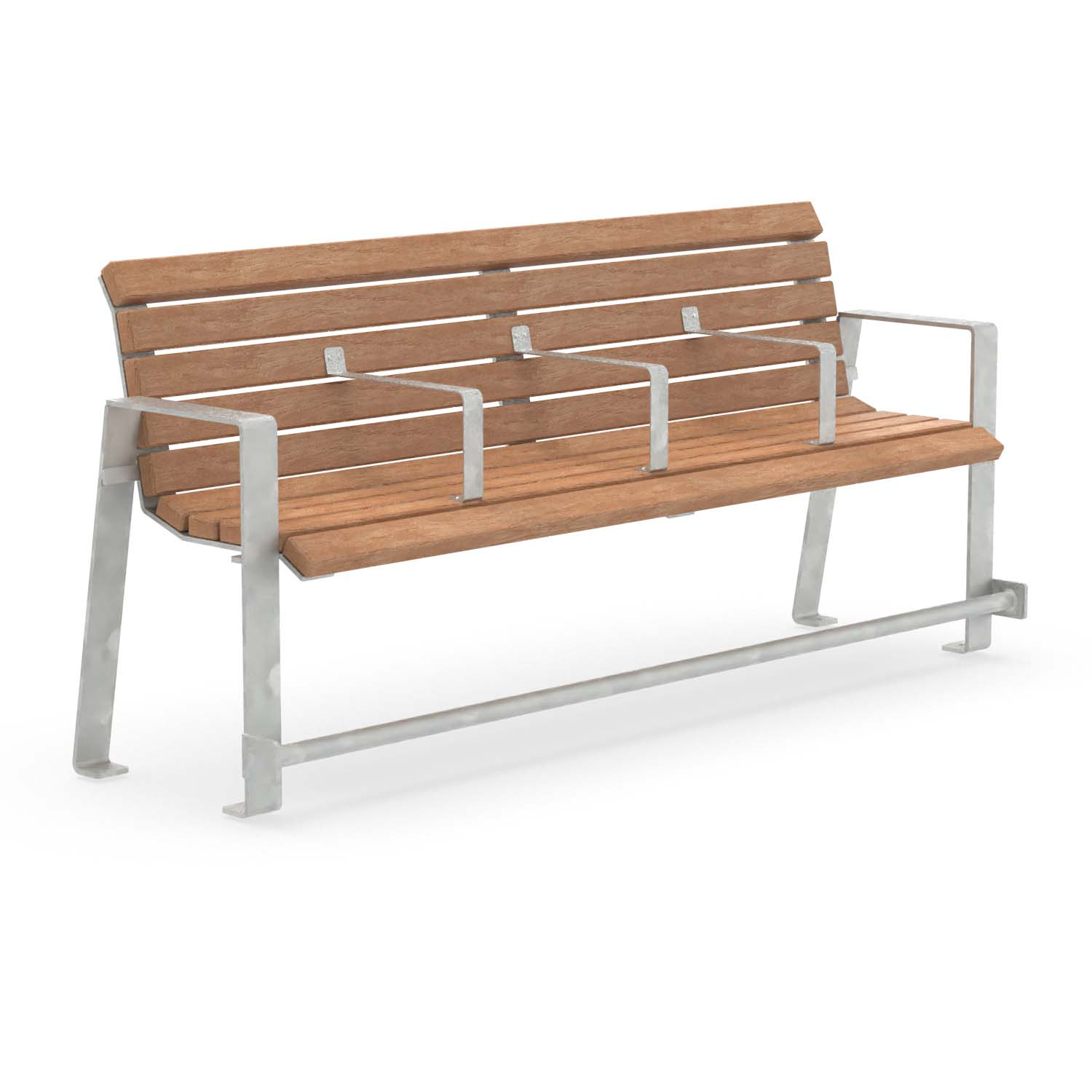 Seniorenbank SPINA, Flachstahl und Holz, verzinkt, 4-Sitzer, mit Armlehnen für jeden Sitzplatz und Fußauflage Parkbank SPINA Produktbild Seniorenbank SPINA, Flachstahl und Holz, verzinkt, 4-Sitzer, mit Armlehnen für jeden Sitzplatz und Fußauflage