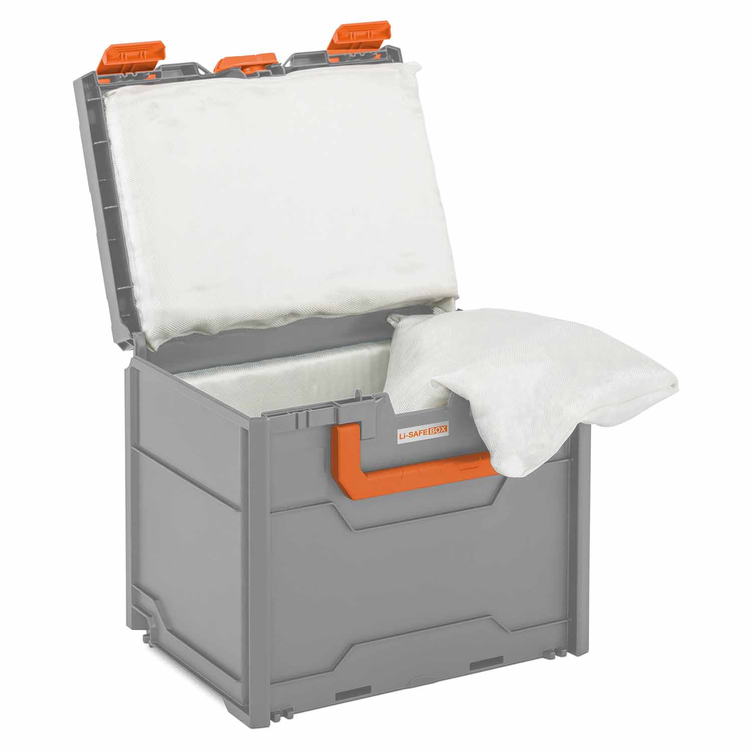 Lithium-Akku-Brandschutzbox SBS/3, 3 Spezialkissen, 400 x 300 x 340 mm Transportbehälter für Lithium-Ionen-Akkus Produktbild Lithium-Akku-Brandschutzbox SBS/3, 3 Spezialkissen, 400 x 300 x 340 mm