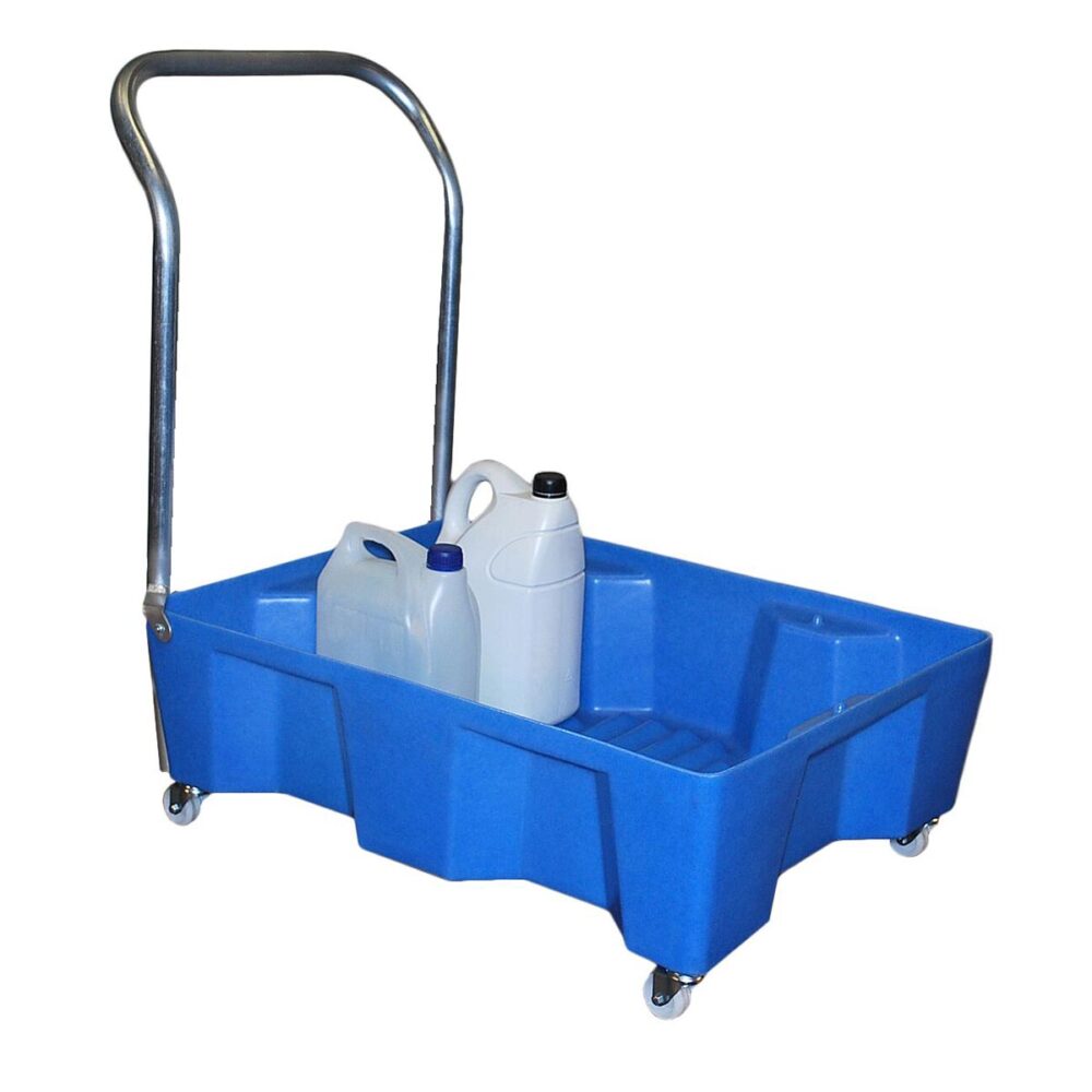 Fahrbare Auffangwanne aus Kunststoff, Auffangvolumen 66 l, mit Rädern und Schiebebügel Fahrbare Auffangwannen aus Kunststoff Produktbild Fahrbare Auffangwanne aus Kunststoff, Auffangvolumen 66 l, mit Rädern und Schiebebügel